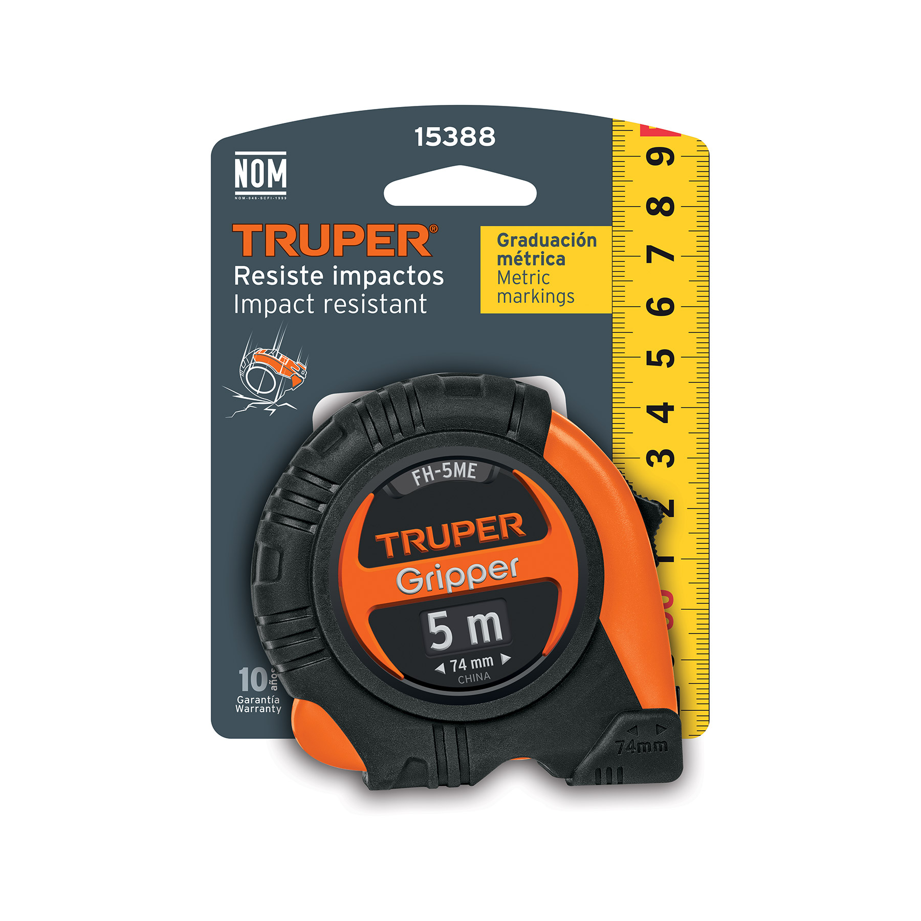 Flexómetro contra impactos 5 m cinta 19 mm grad. métrica TRUPER