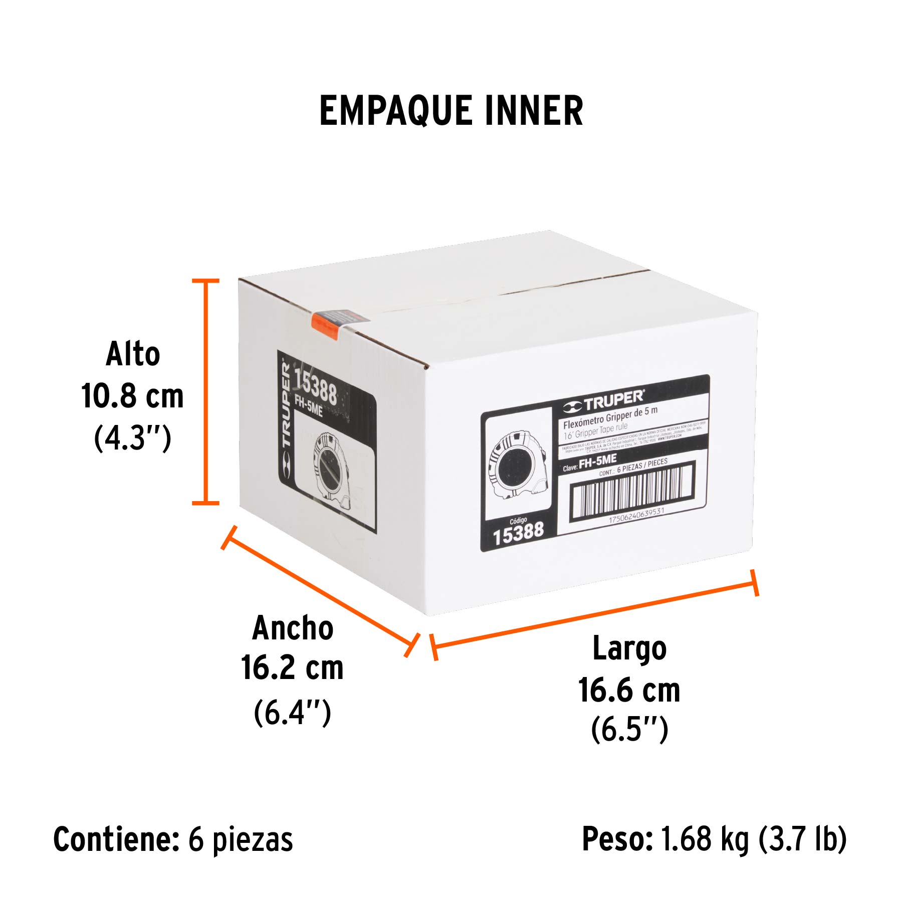 Flexómetro contra impactos 5 m cinta 19 mm grad. métrica TRUPER