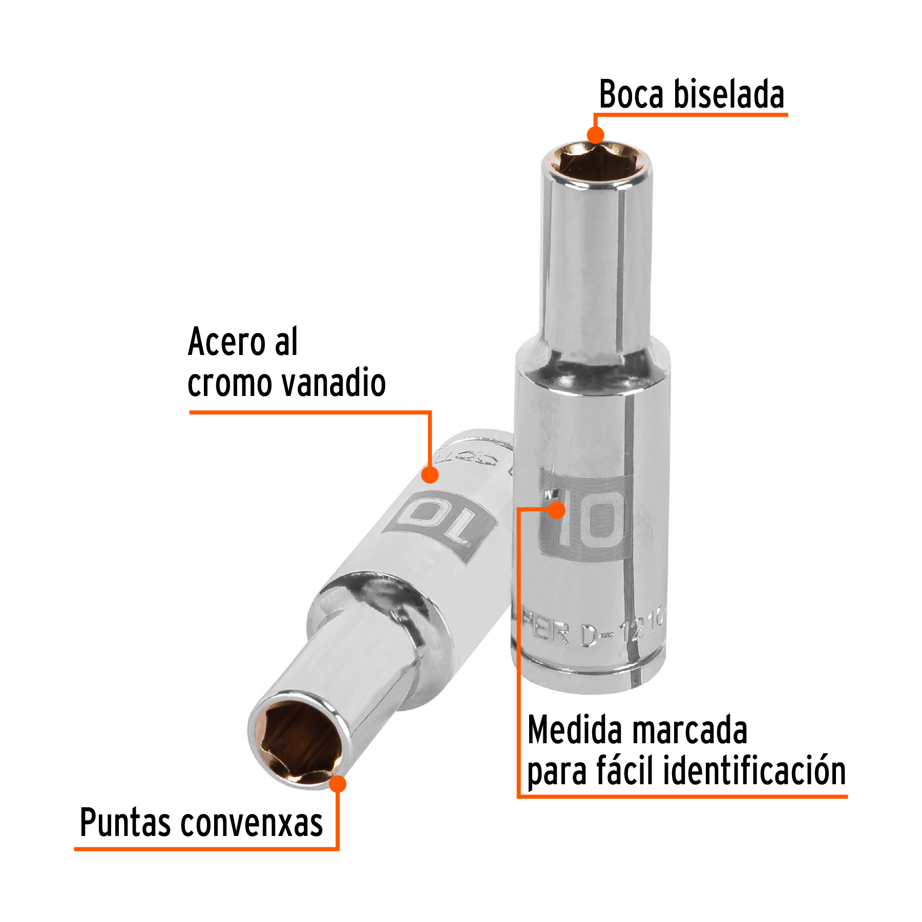Dado largo de 10 mm, 6 puntas, cuadro 1/2", TRUPER TRUPER