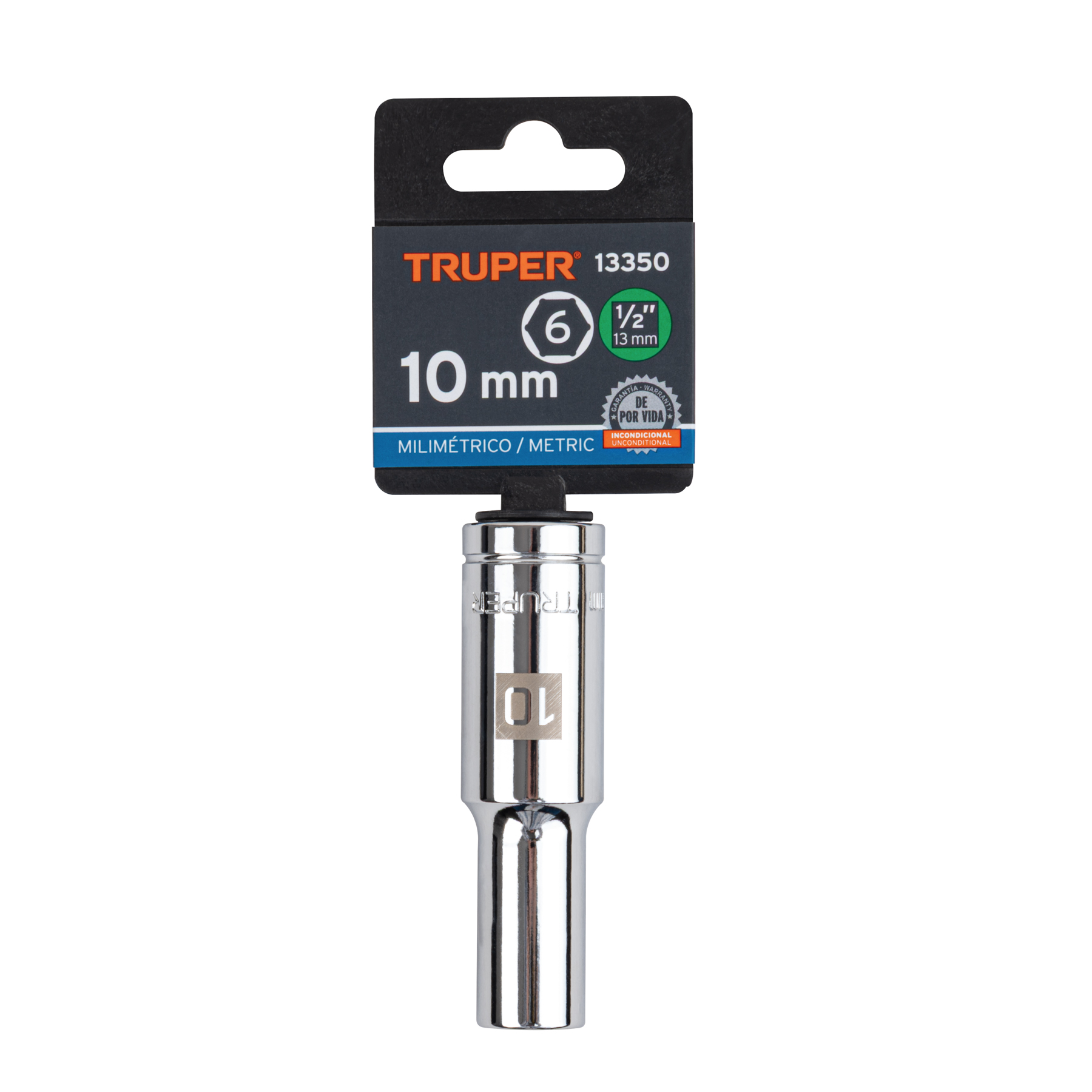 Dado largo de 10 mm, 6 puntas, cuadro 1/2", TRUPER TRUPER