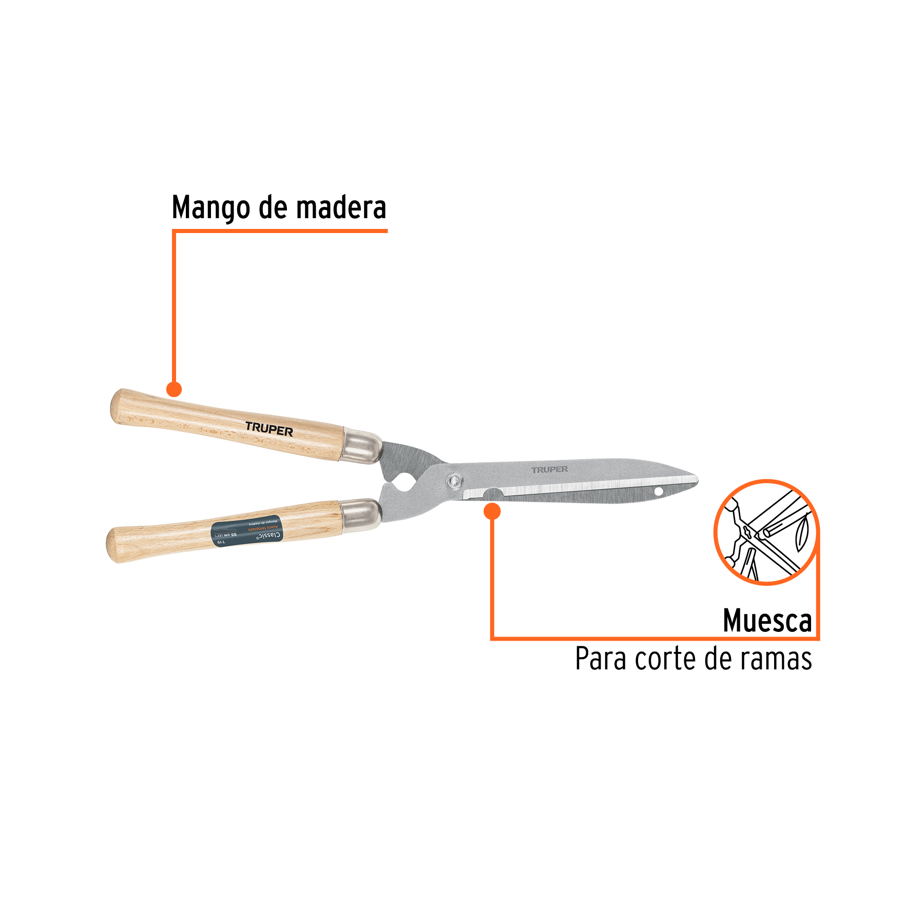 Tijera para poda 55 cm, Classic, mangos de madera, TRUPER TRUPER