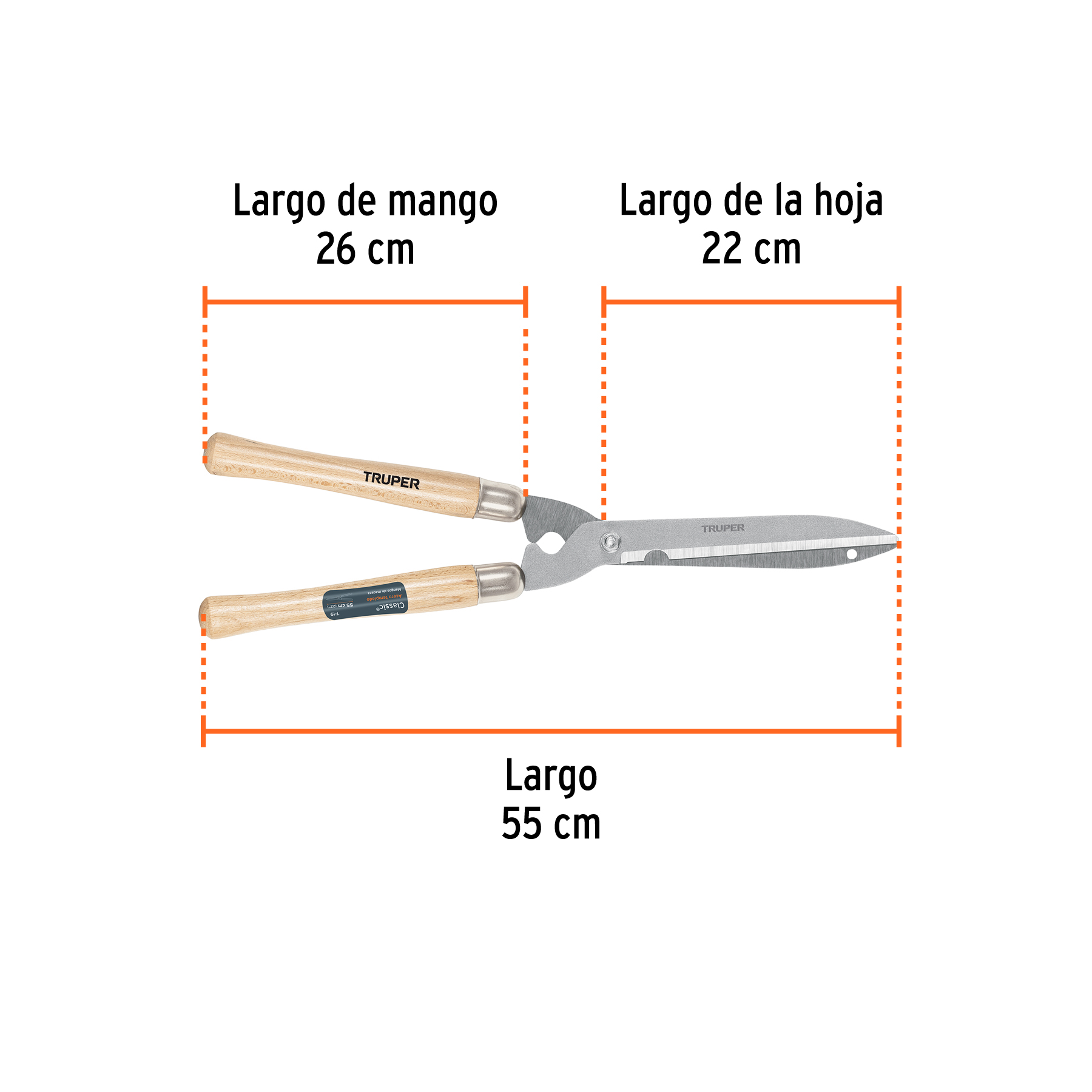 Tijera para poda 55 cm, Classic, mangos de madera, TRUPER TRUPER