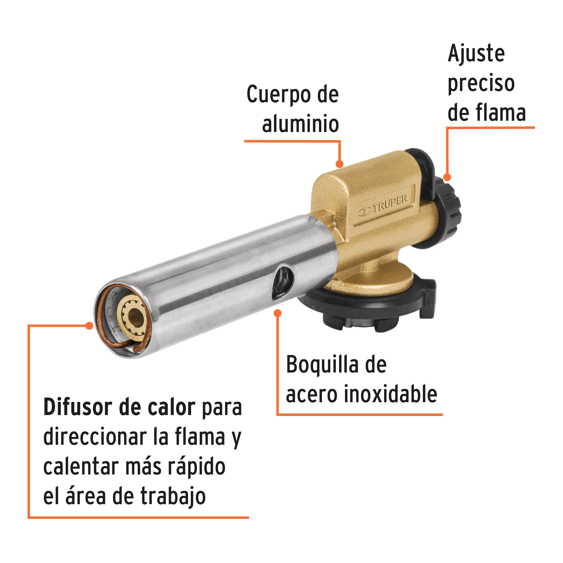 Soplete de aluminio, encendido electrónico, 1/4 de vuelta TRUPER