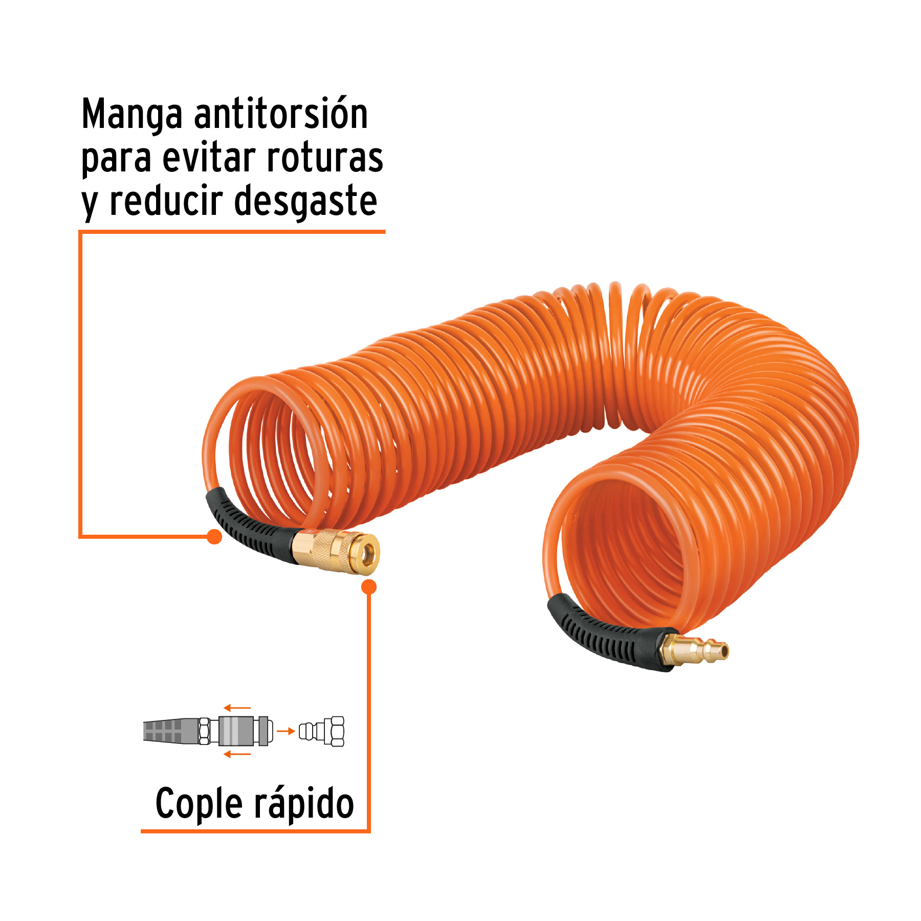 Manguera para compresor, tipo resorte, 15.2 m x 1/4", TRUPER TRUPER