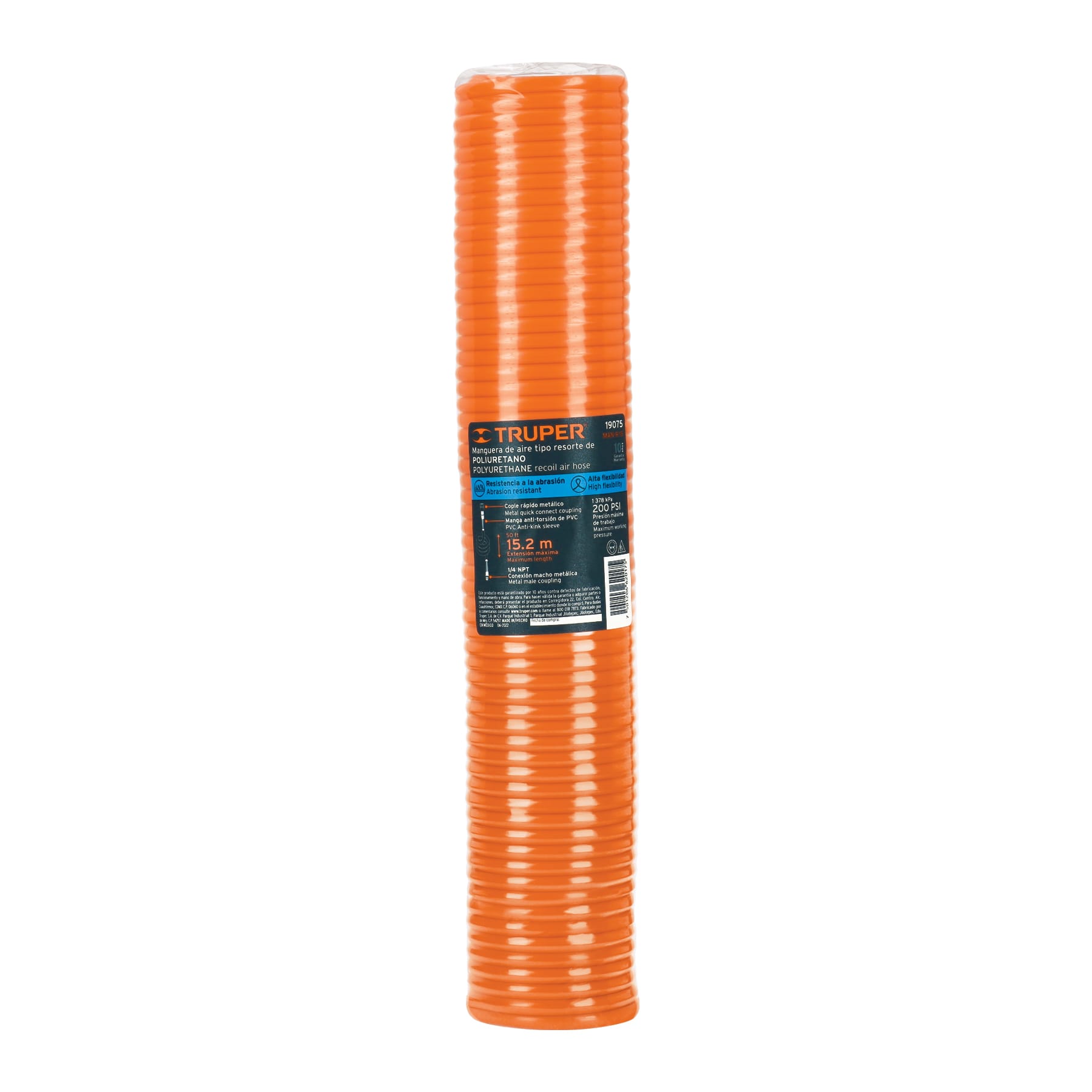 Manguera para compresor, tipo resorte, 15.2 m x 1/4", TRUPER TRUPER