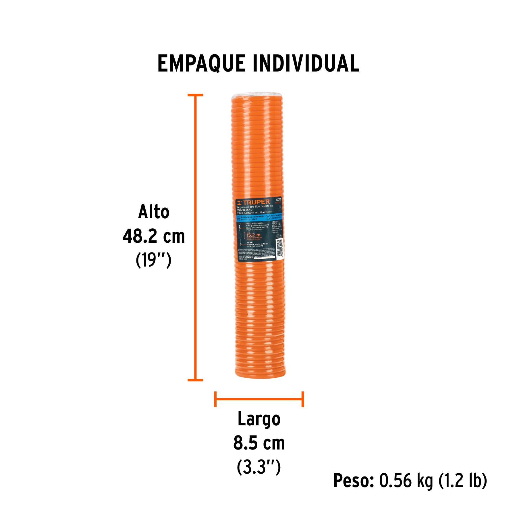 Manguera para compresor, tipo resorte, 15.2 m x 1/4", TRUPER TRUPER
