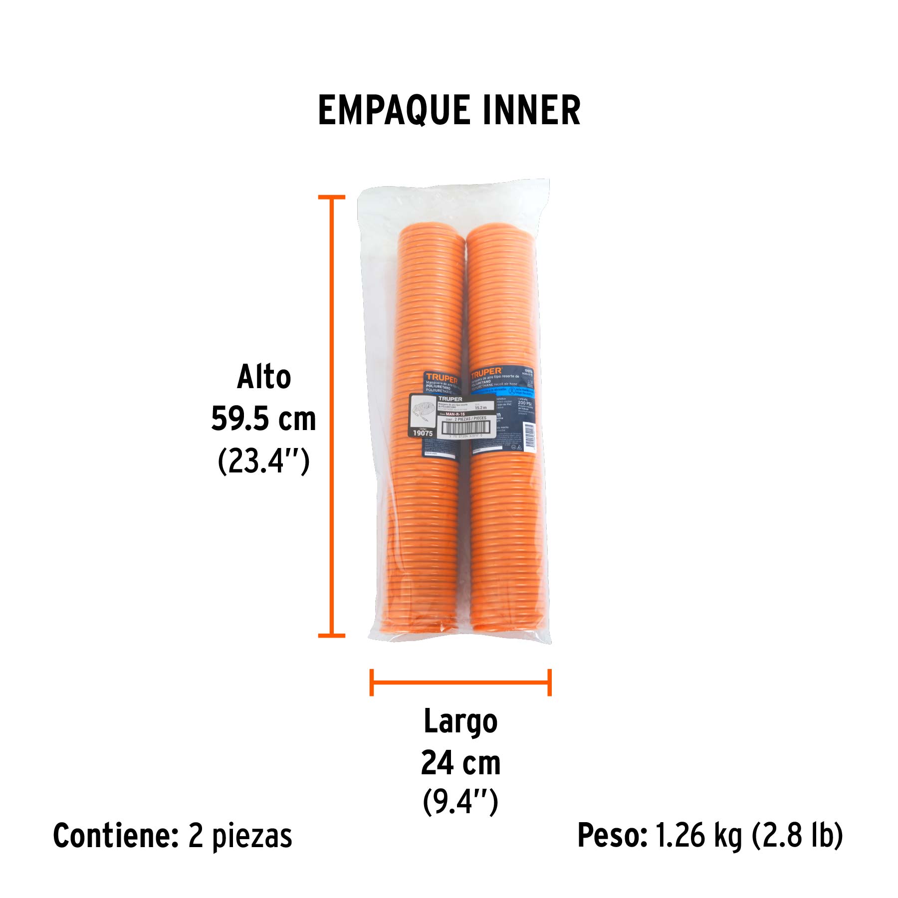 Manguera para compresor, tipo resorte, 15.2 m x 1/4", TRUPER TRUPER