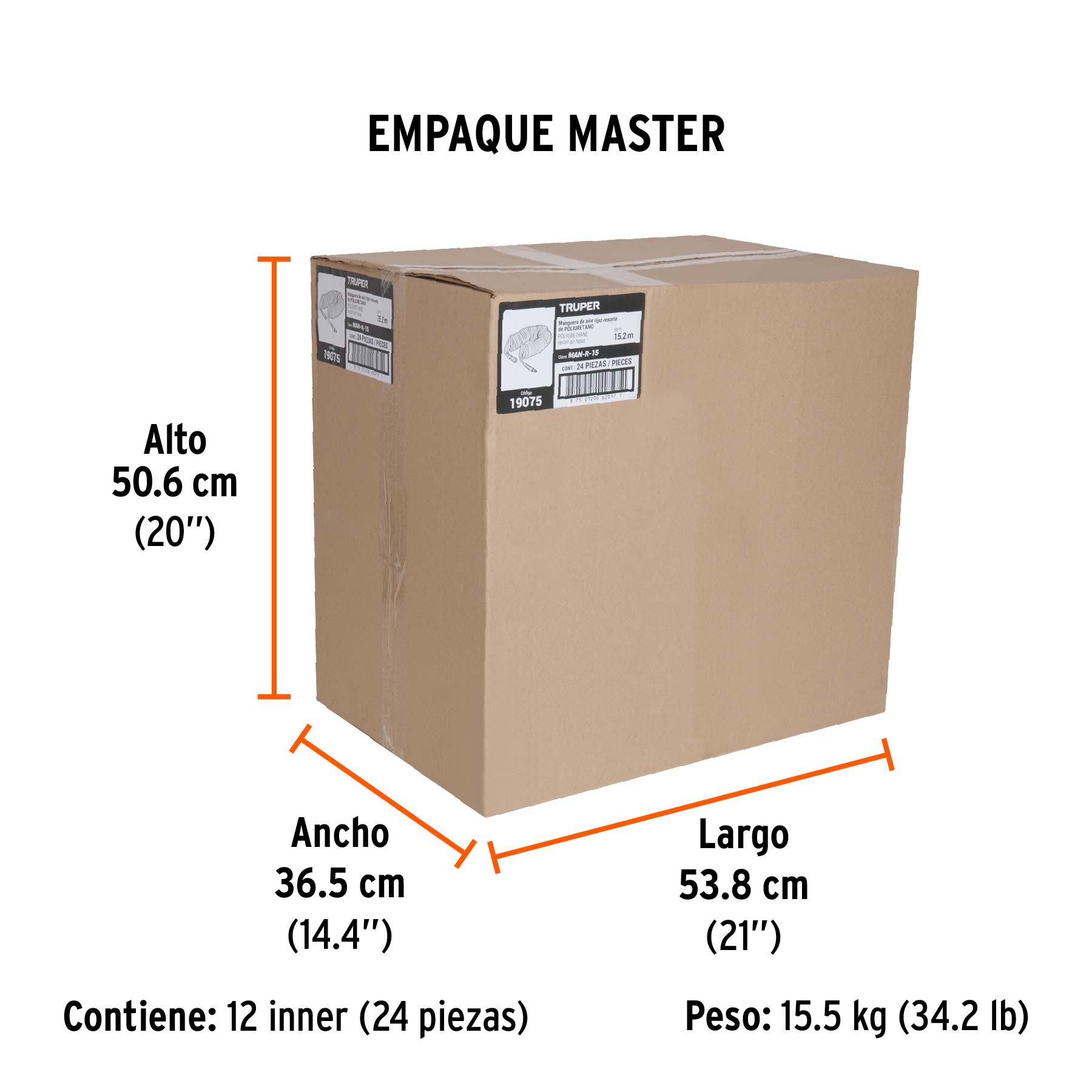 Manguera para compresor, tipo resorte, 15.2 m x 1/4", TRUPER TRUPER