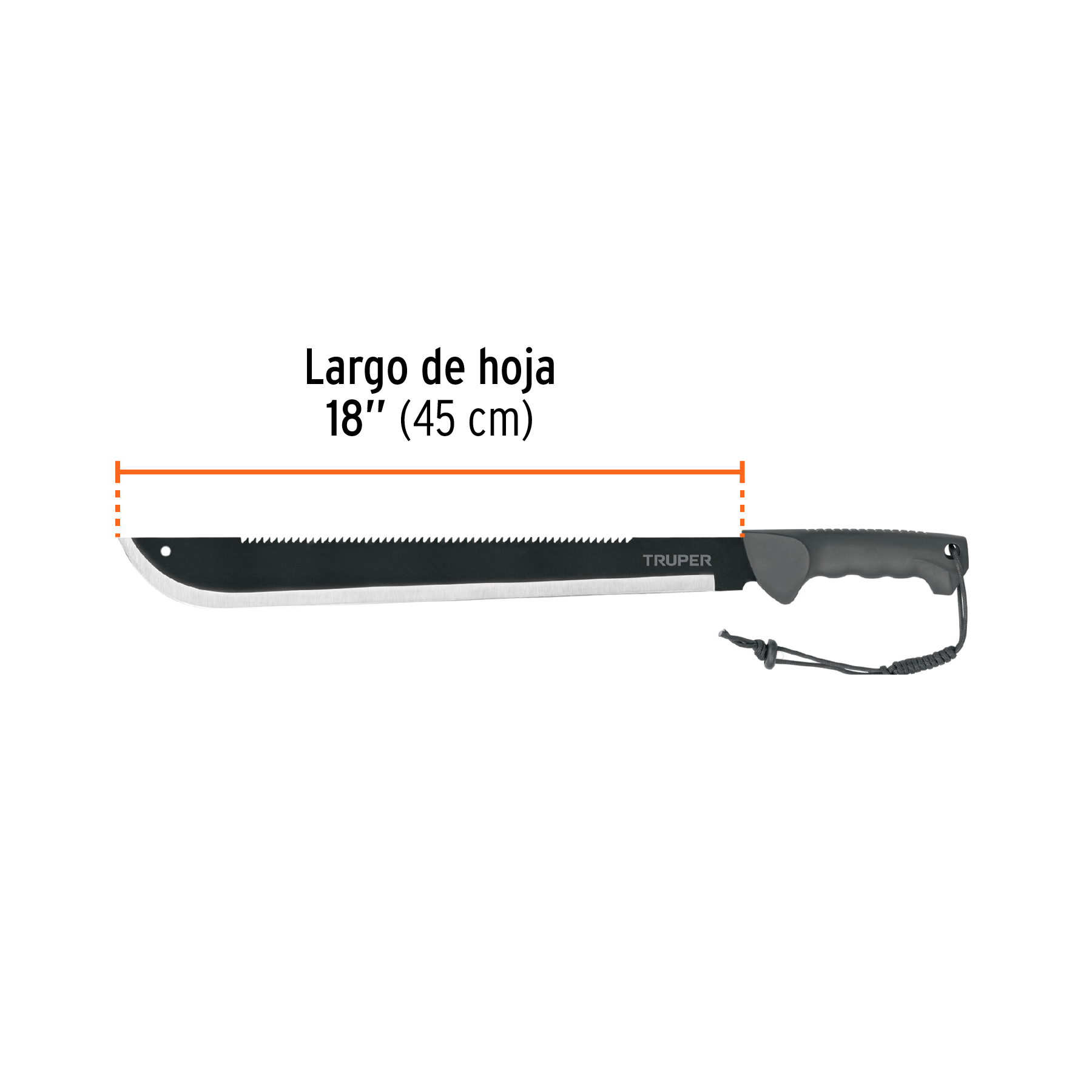 Machete doble filo 18", cacha inyectada, con funda, TRUPER TRUPER