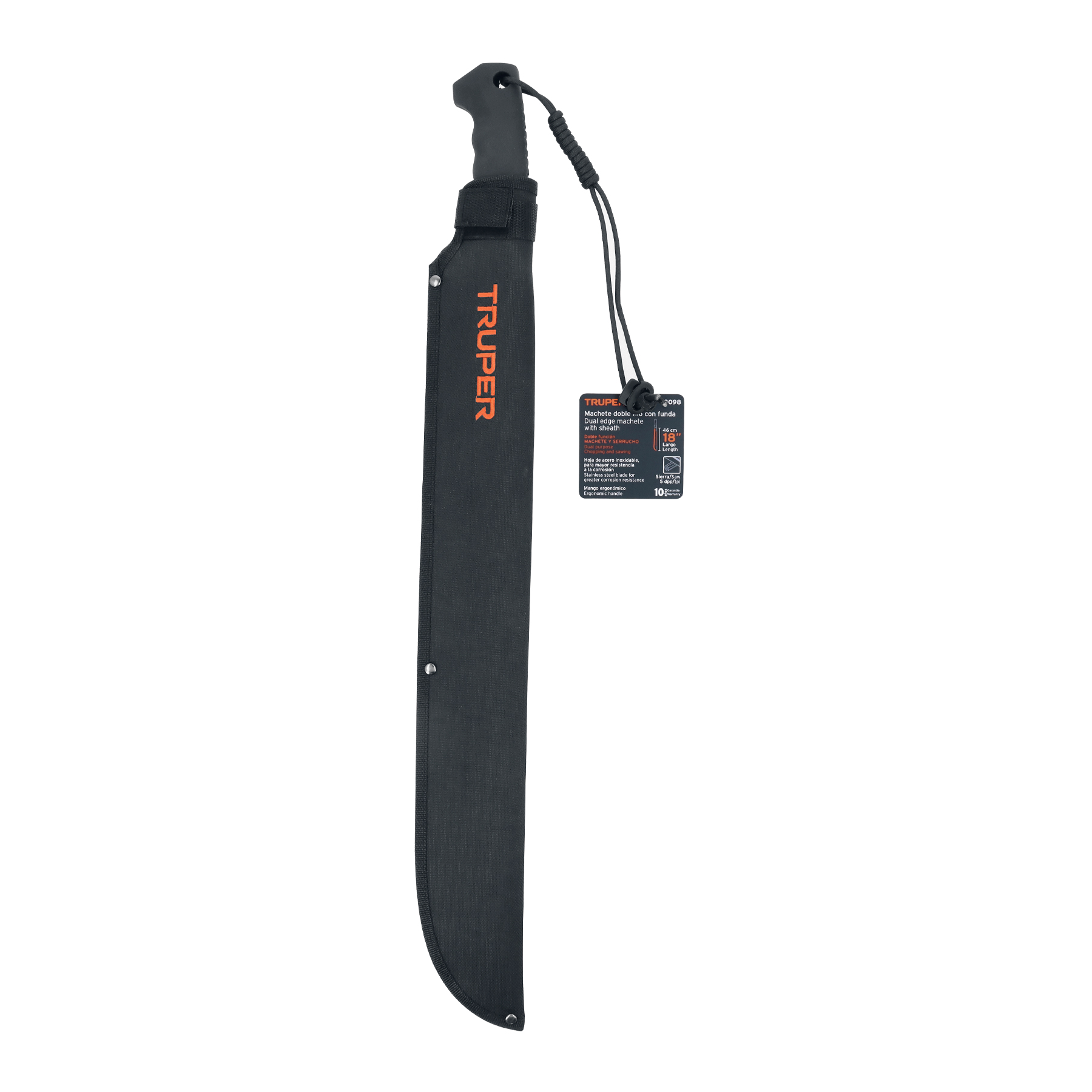 Machete doble filo 18", cacha inyectada, con funda, TRUPER TRUPER