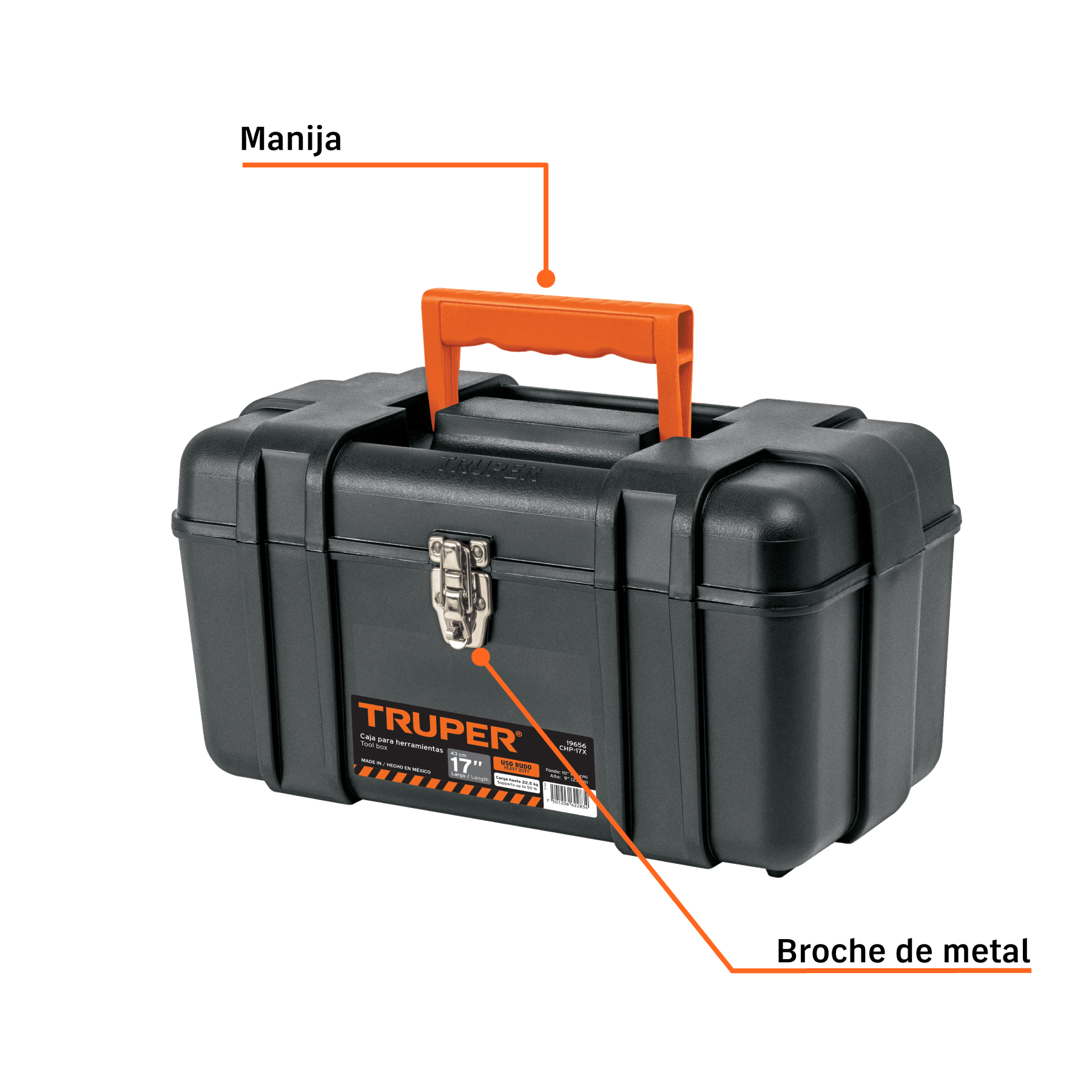 Caja para herramienta 17" industrial con broches metálicos TRUPER