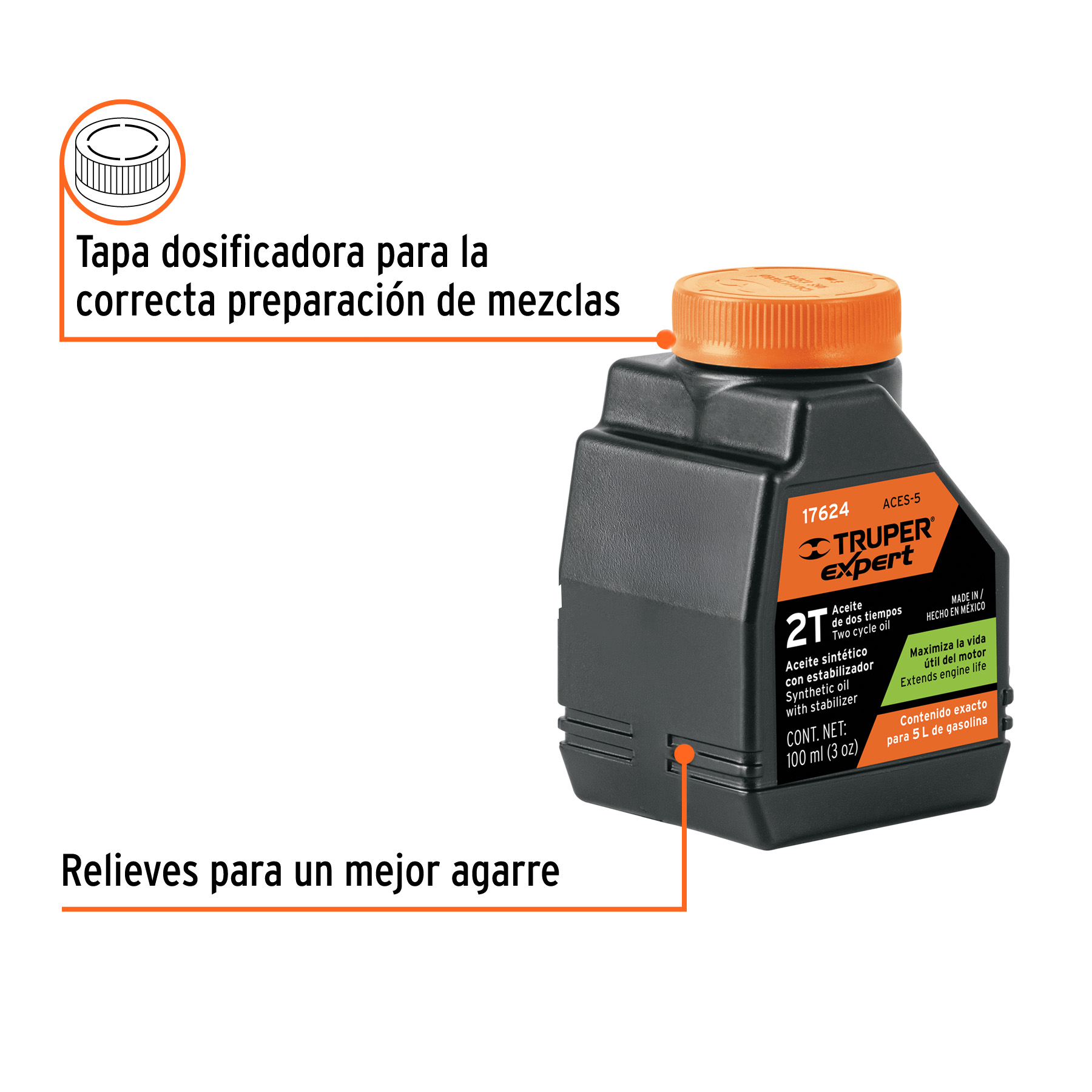 Aceite sintético para motor de 2 tiempos, 100 ml TRUPER
