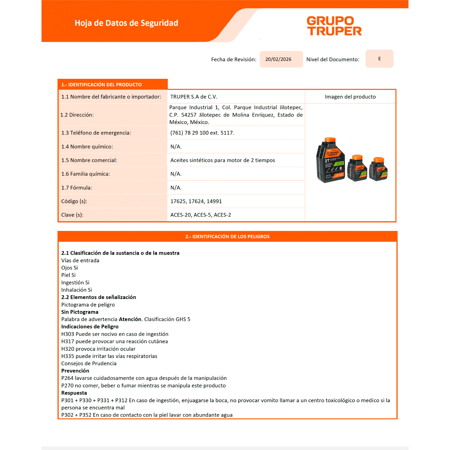 Aceite sintético para motor de 2 tiempos, 100 ml TRUPER