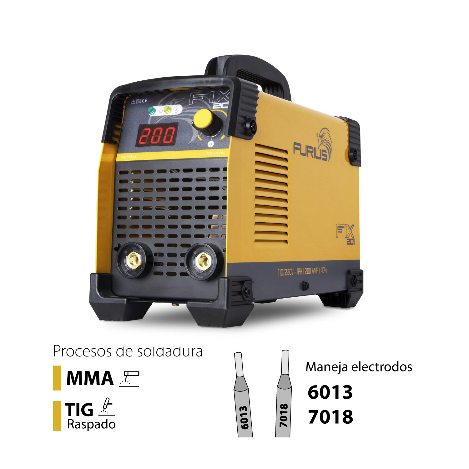 Soldador inversor 200A 110/220V TIG, MMA . FIX 201 FURIUS