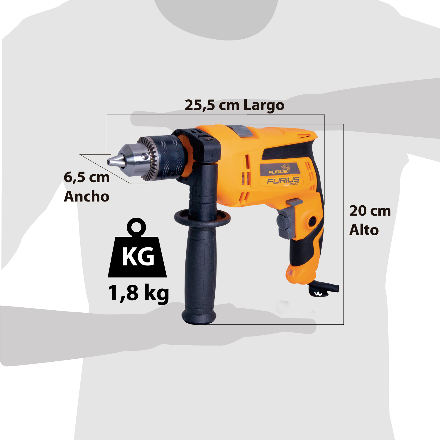 Taladro Percutor 550W VVR de 1/2” (13mm) 3.300 RPM . FIRE 52 FURIUS