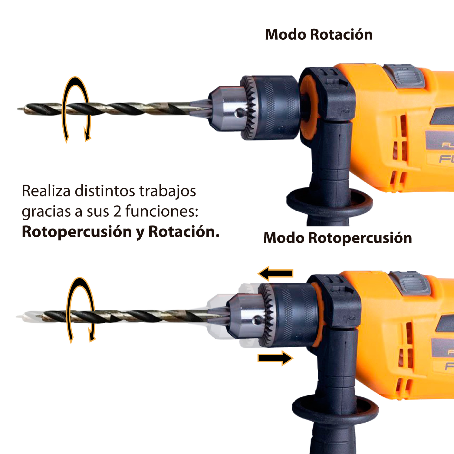 Taladro Percutor 550W VVR de 1/2” (13mm) 3.300 RPM . FIRE 52 FURIUS