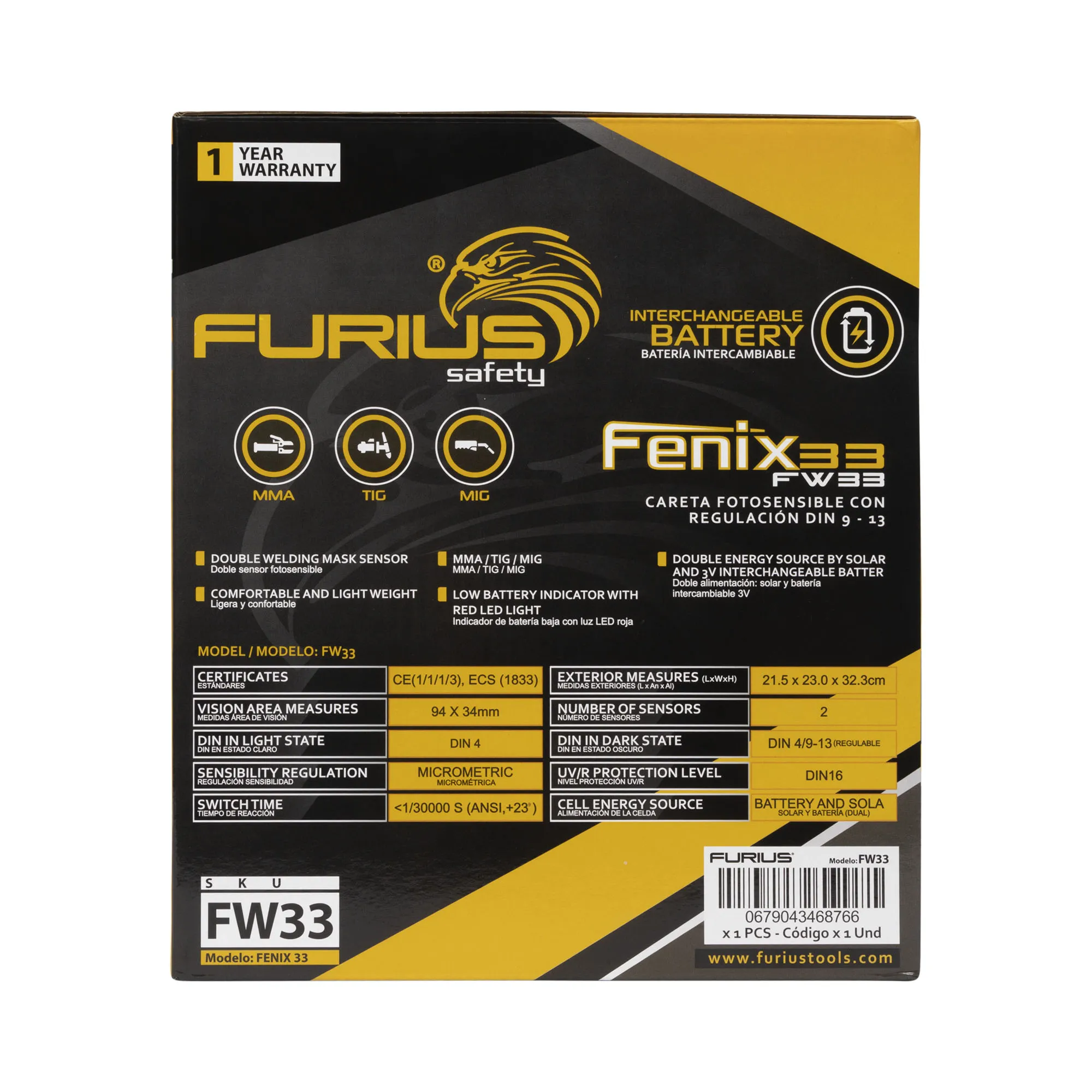 Careta electrónica fotosensible con regulación DIN9-13 . FENIX 33 FURIUS