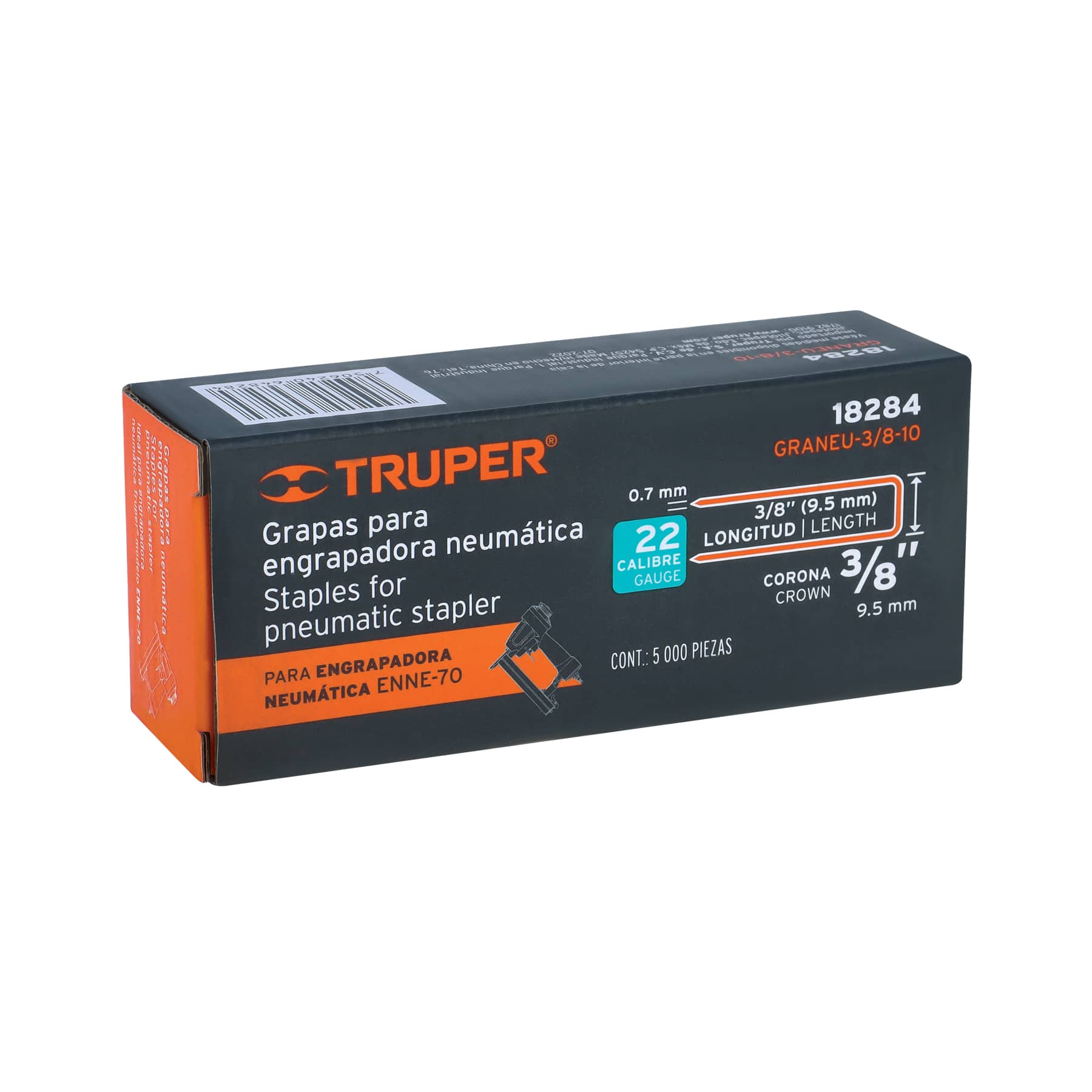 Caja con 5000 grapas corona 3/8" calibre 22, 10mm p/ENNE-70 TRUPER