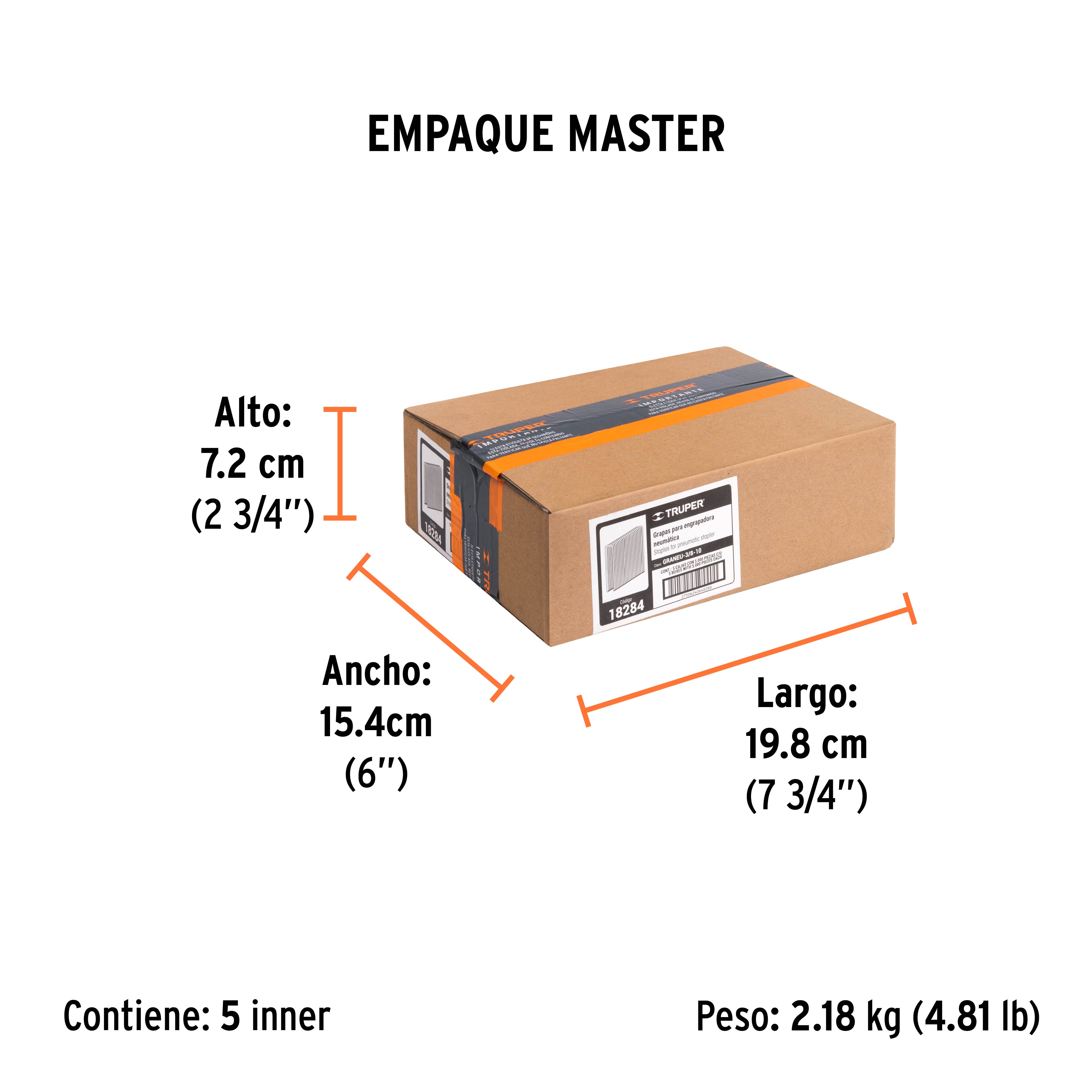 Caja con 5000 grapas corona 3/8" calibre 22, 10mm p/ENNE-70 TRUPER
