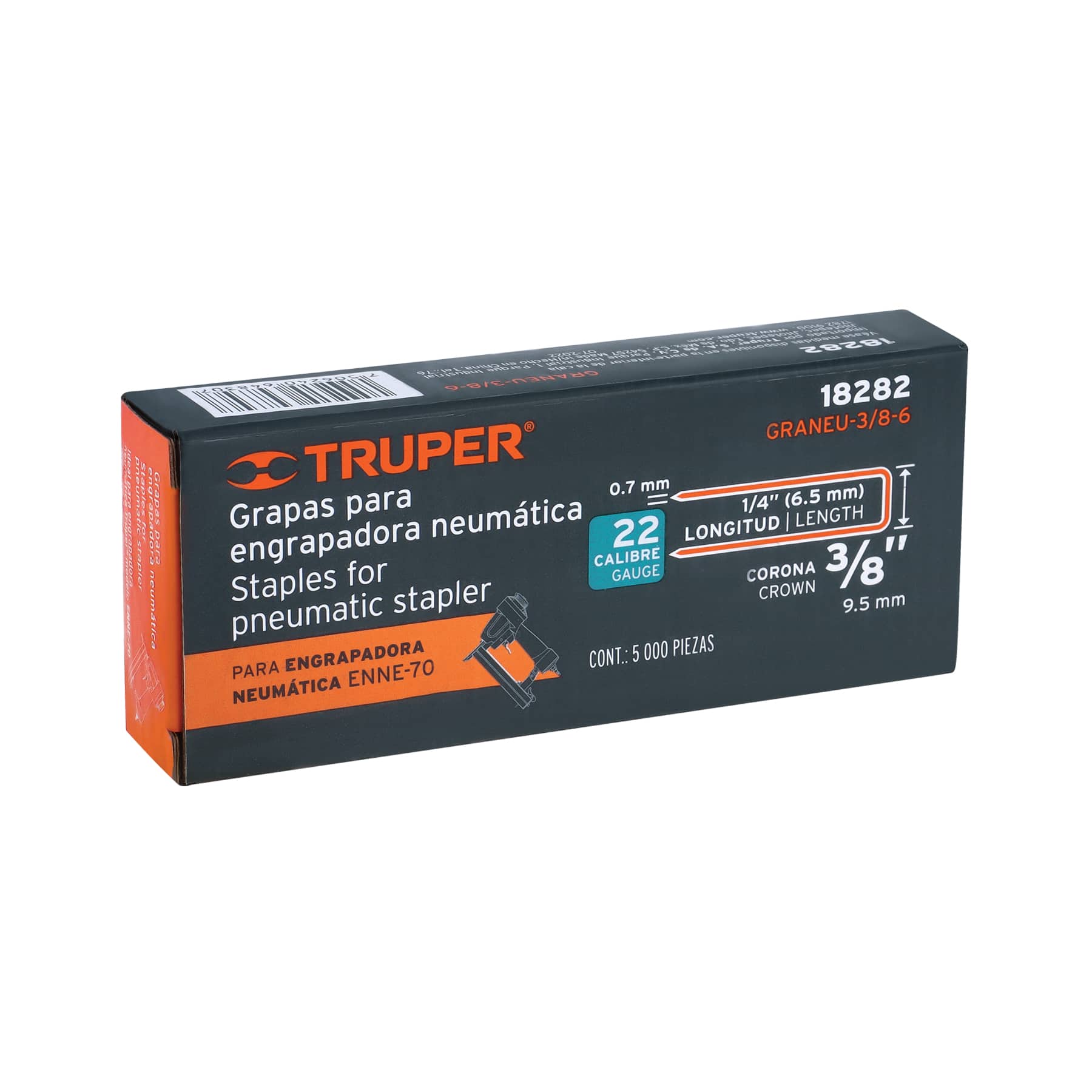 Caja con 5000 grapas corona 3/8" calibre 22, 6mm p/ENNE-70 TRUPER