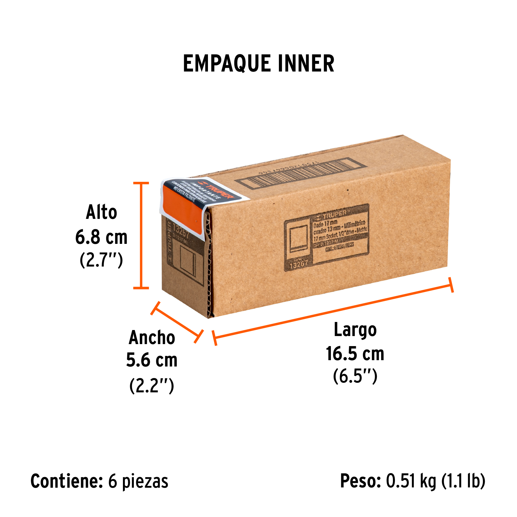 Dado de 17 mm, 6 puntas, cuadro 1/2", TRUPER TRUPER