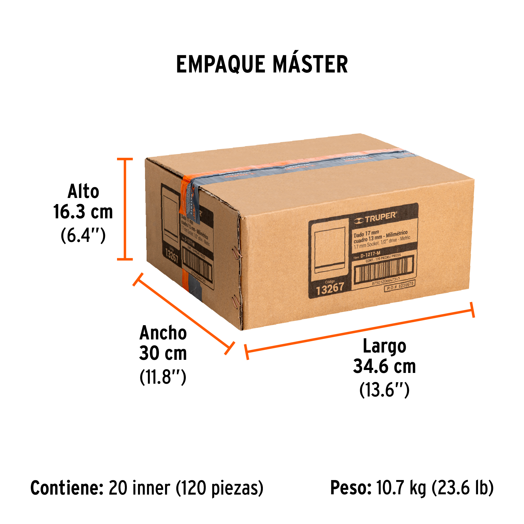 Dado de 17 mm, 6 puntas, cuadro 1/2", TRUPER TRUPER
