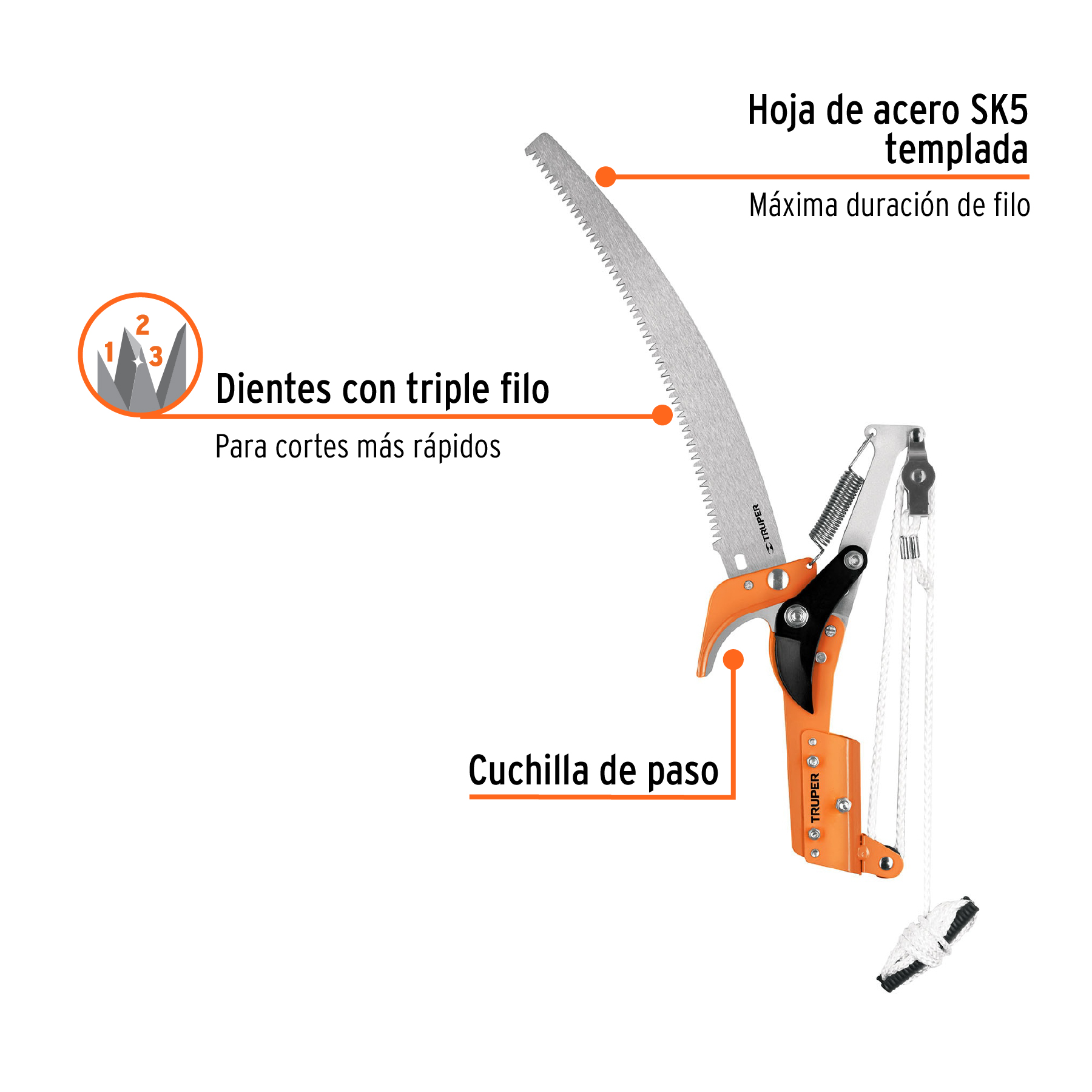 Cortador de ramas altas sin mango, hoja de acero SK5 de 14" TRUPER