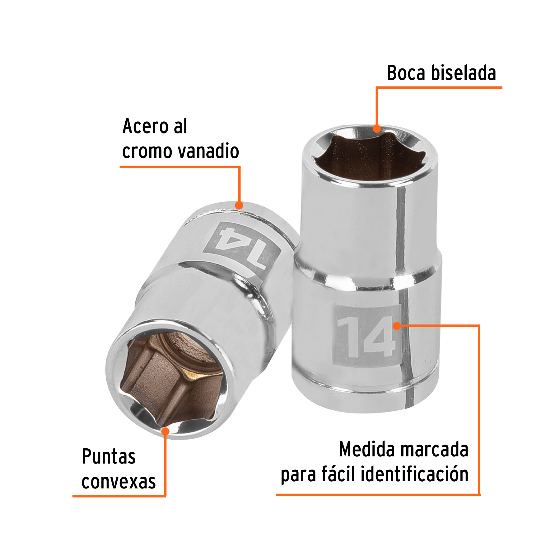 Dado de 14 mm, 6 puntas, cuadro 1/2", TRUPER TRUPER