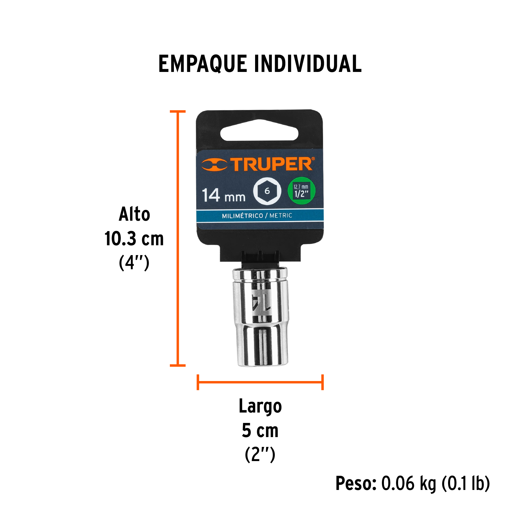 Dado de 14 mm, 6 puntas, cuadro 1/2", TRUPER TRUPER