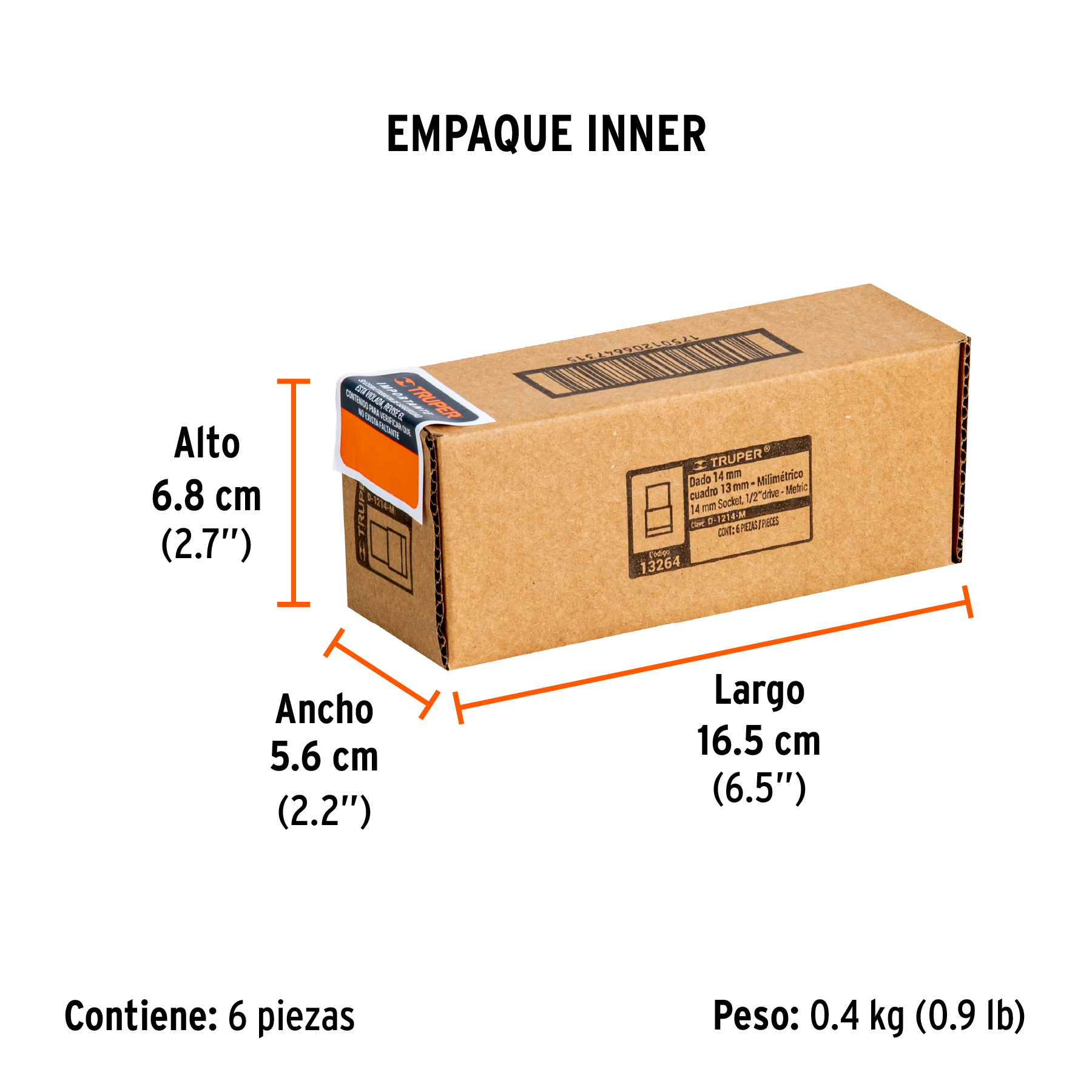 Dado de 14 mm, 6 puntas, cuadro 1/2", TRUPER TRUPER