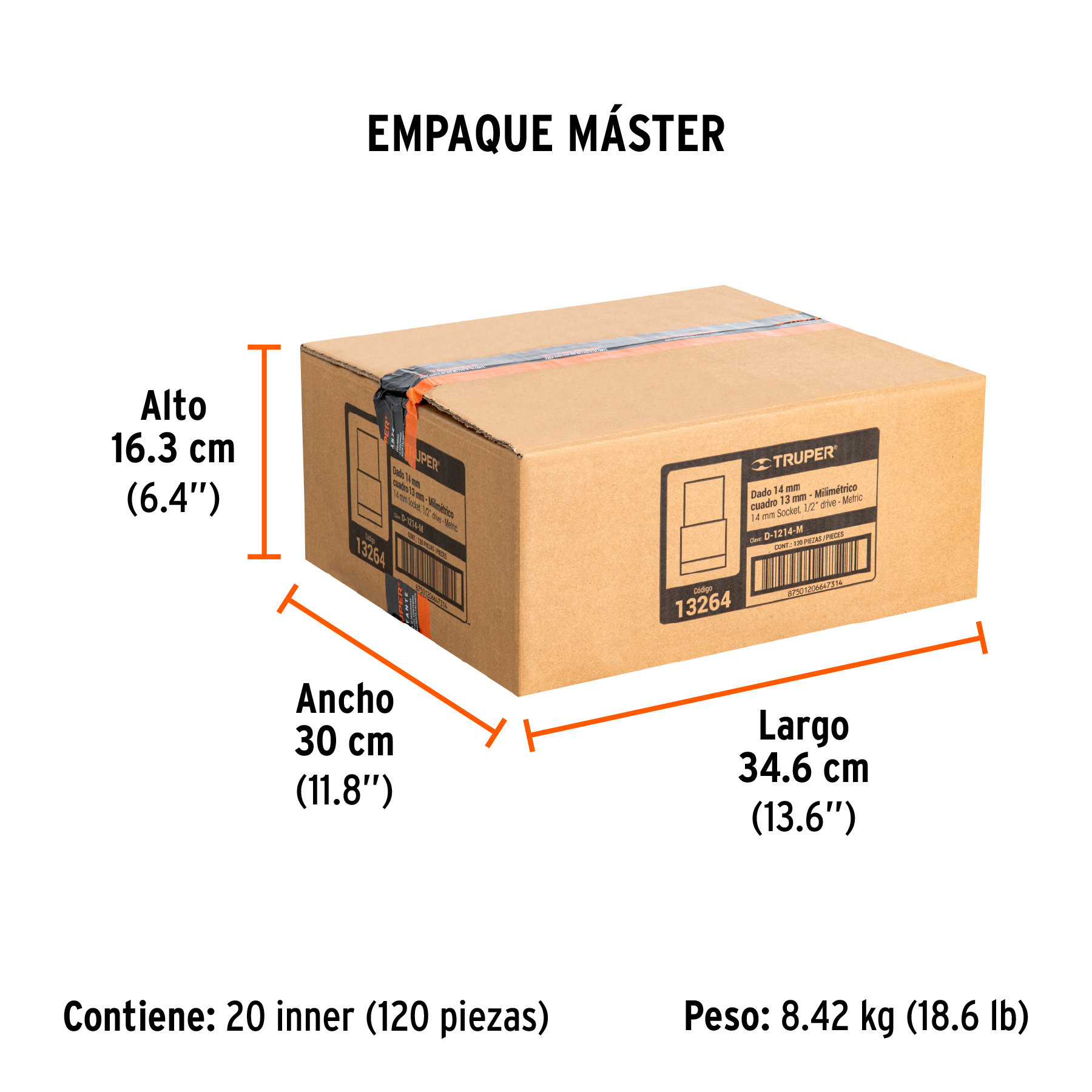 Dado de 14 mm, 6 puntas, cuadro 1/2", TRUPER TRUPER