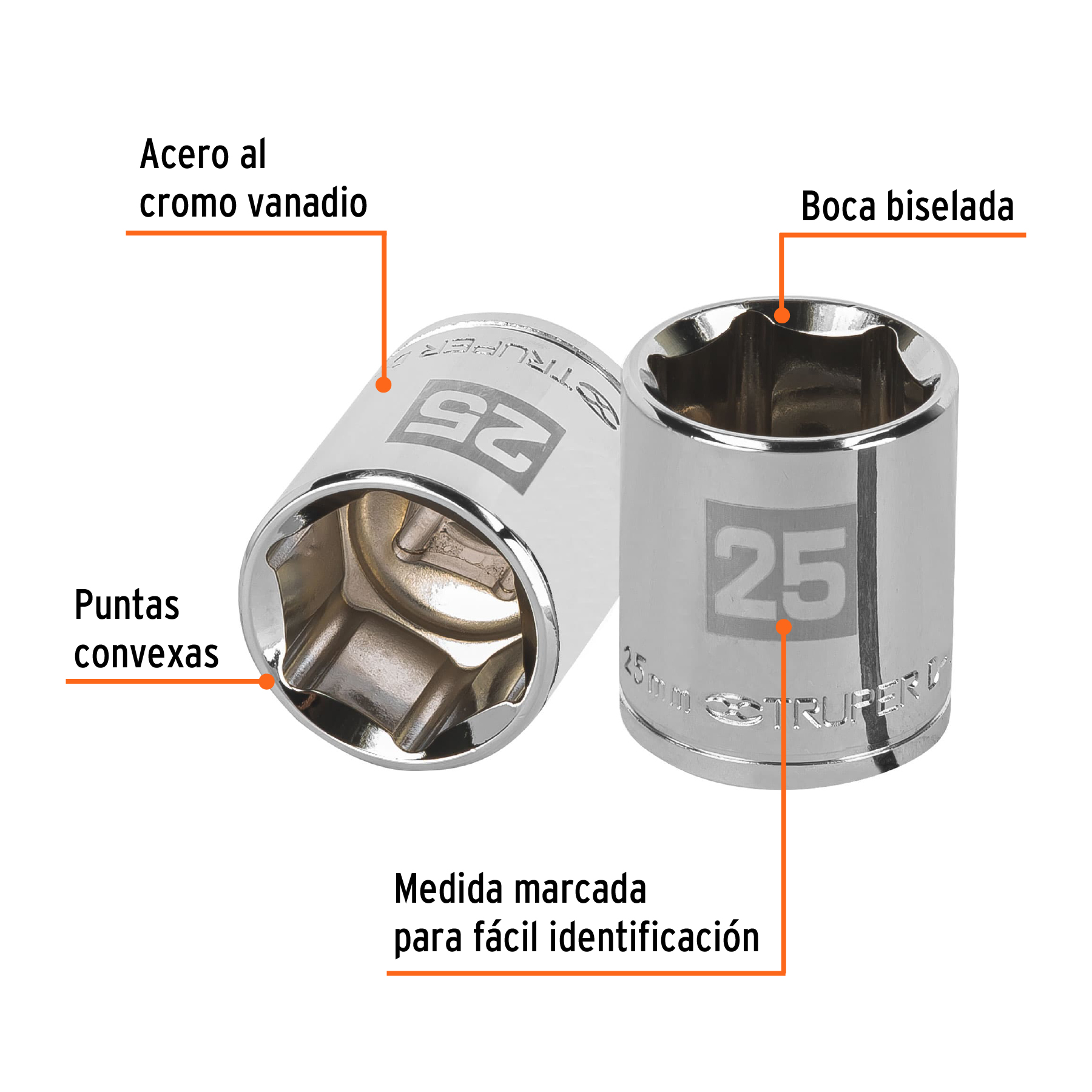 Dado de 25 mm, 6 puntas, cuadro 1/2", TRUPER TRUPER