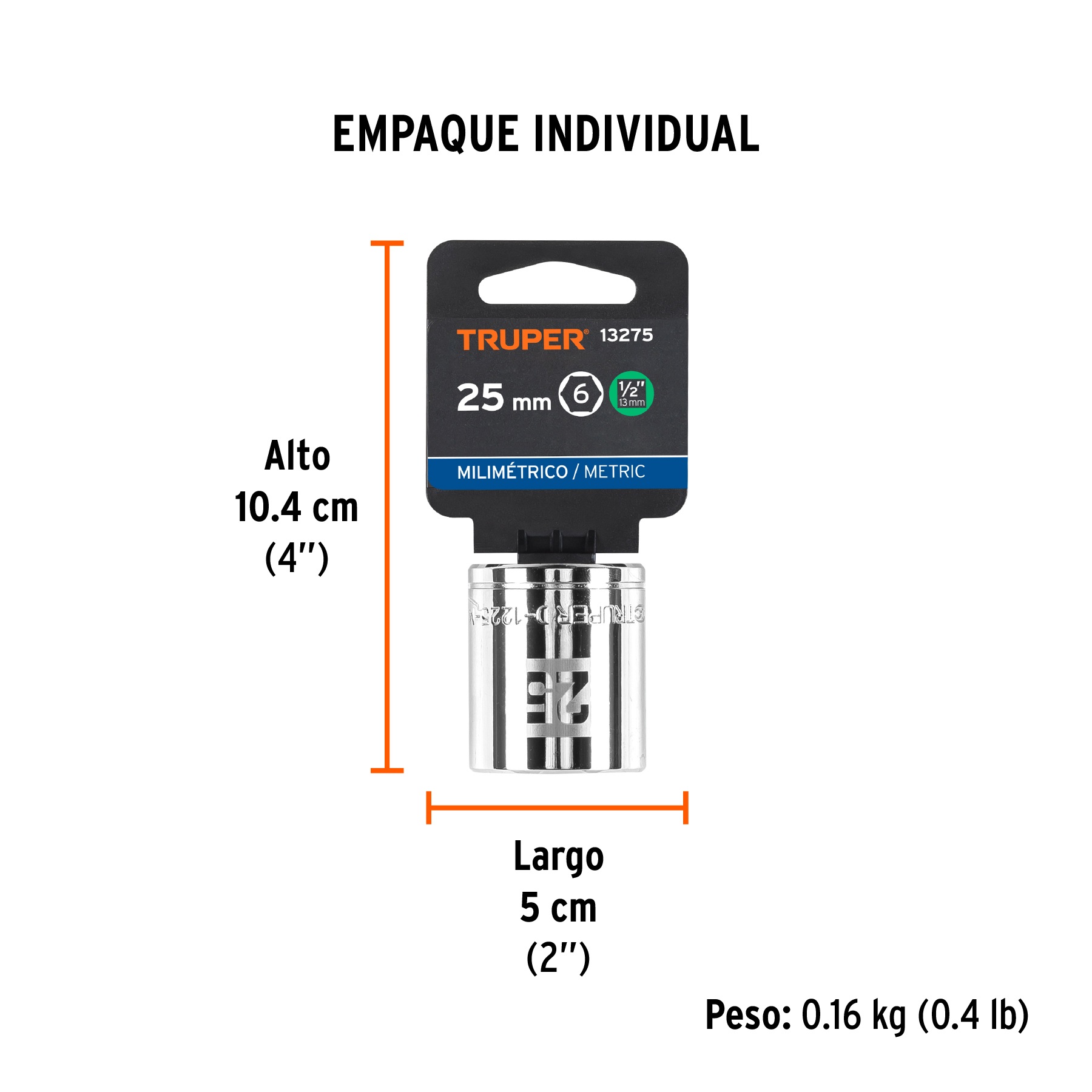 Dado de 25 mm, 6 puntas, cuadro 1/2", TRUPER TRUPER