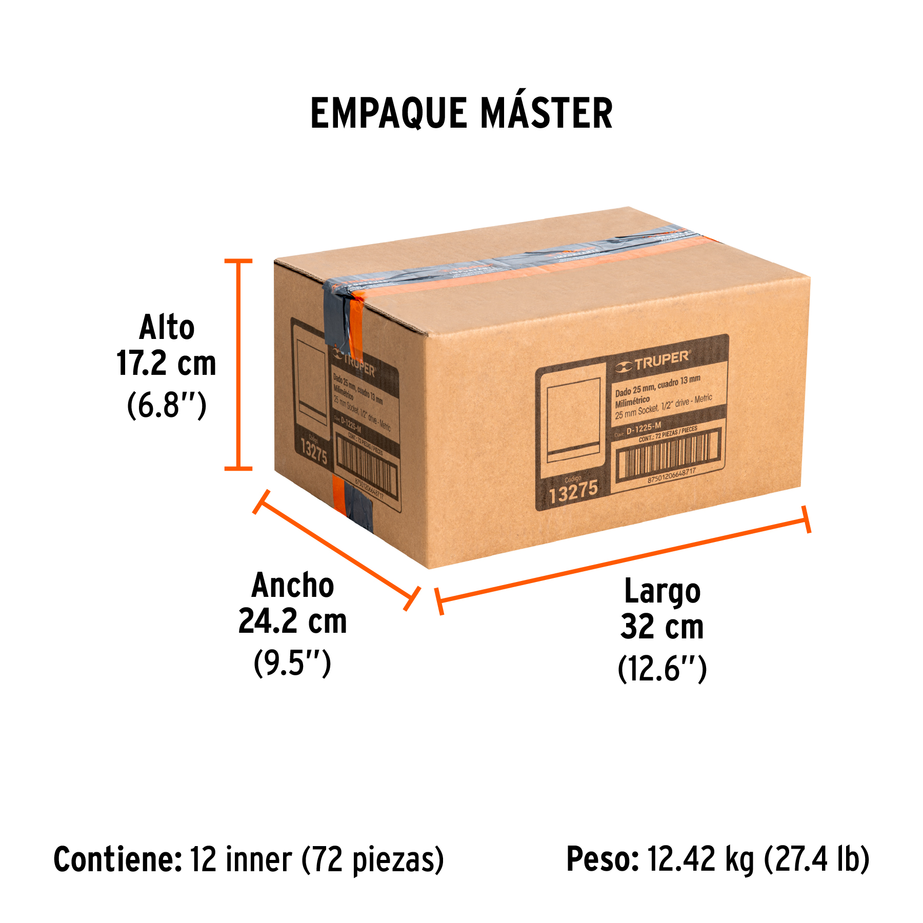 Dado de 25 mm, 6 puntas, cuadro 1/2", TRUPER TRUPER