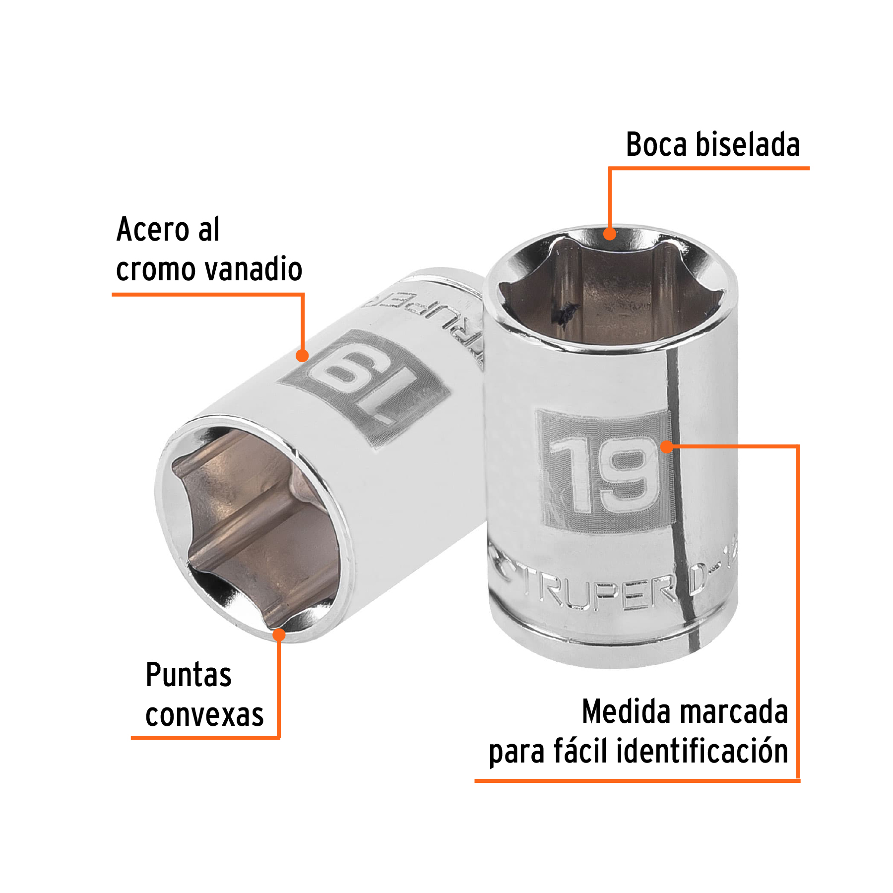 Dado de 19 mm, 6 puntas, cuadro 1/2", TRUPER TRUPER