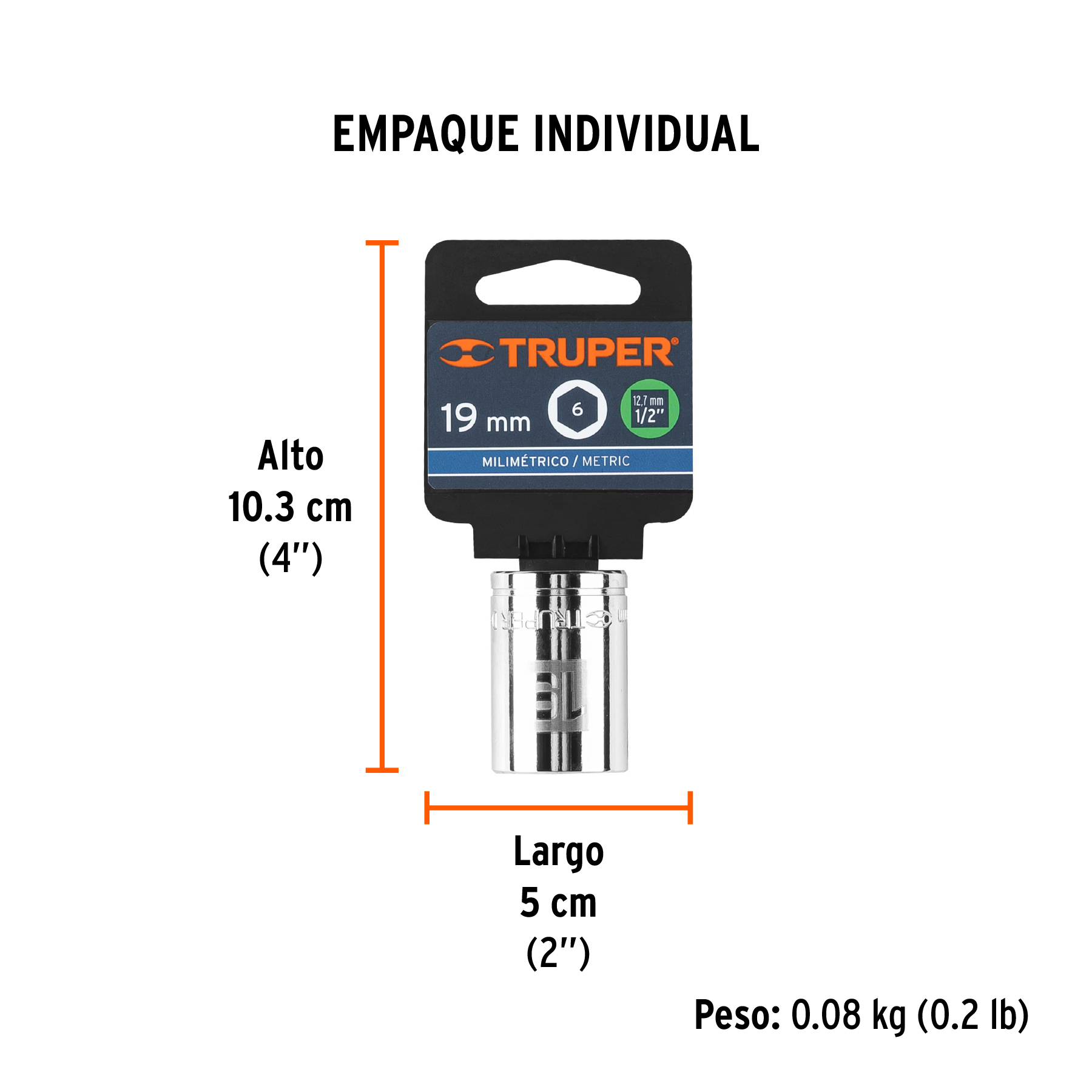 Dado de 19 mm, 6 puntas, cuadro 1/2", TRUPER TRUPER