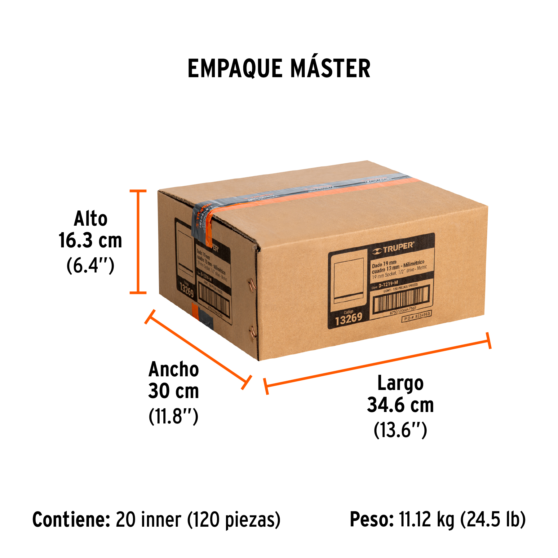 Dado de 19 mm, 6 puntas, cuadro 1/2", TRUPER TRUPER