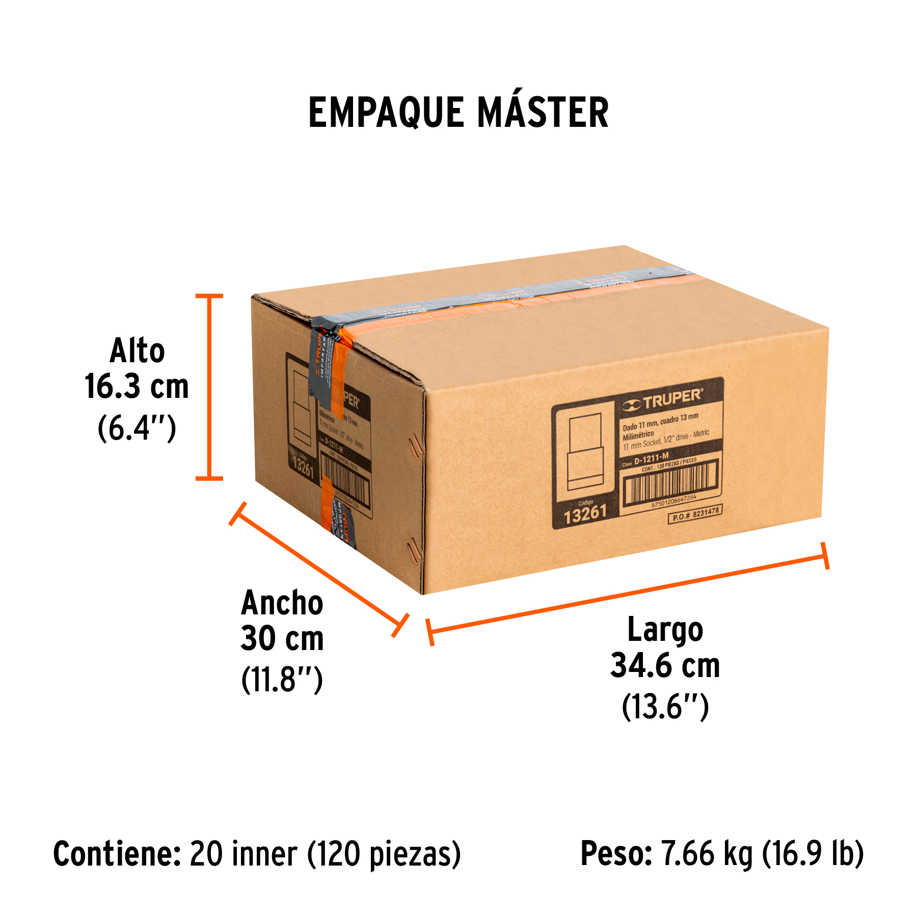 Dado de 11 mm, 6 puntas, cuadro 1/2", TRUPER TRUPER