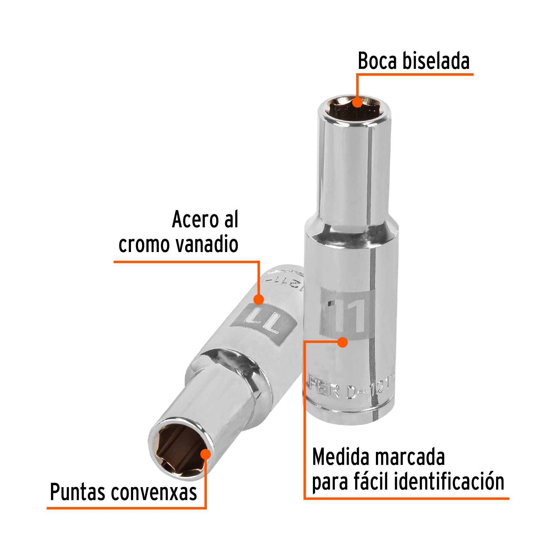 Dado largo de 11 mm, 6 puntas, cuadro 1/2", TRUPER TRUPER