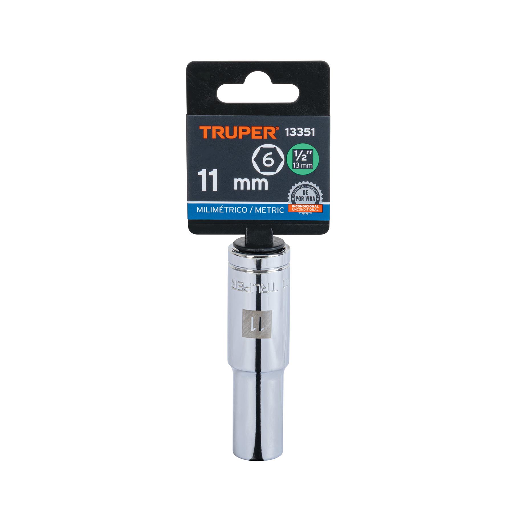 Dado largo de 11 mm, 6 puntas, cuadro 1/2", TRUPER TRUPER
