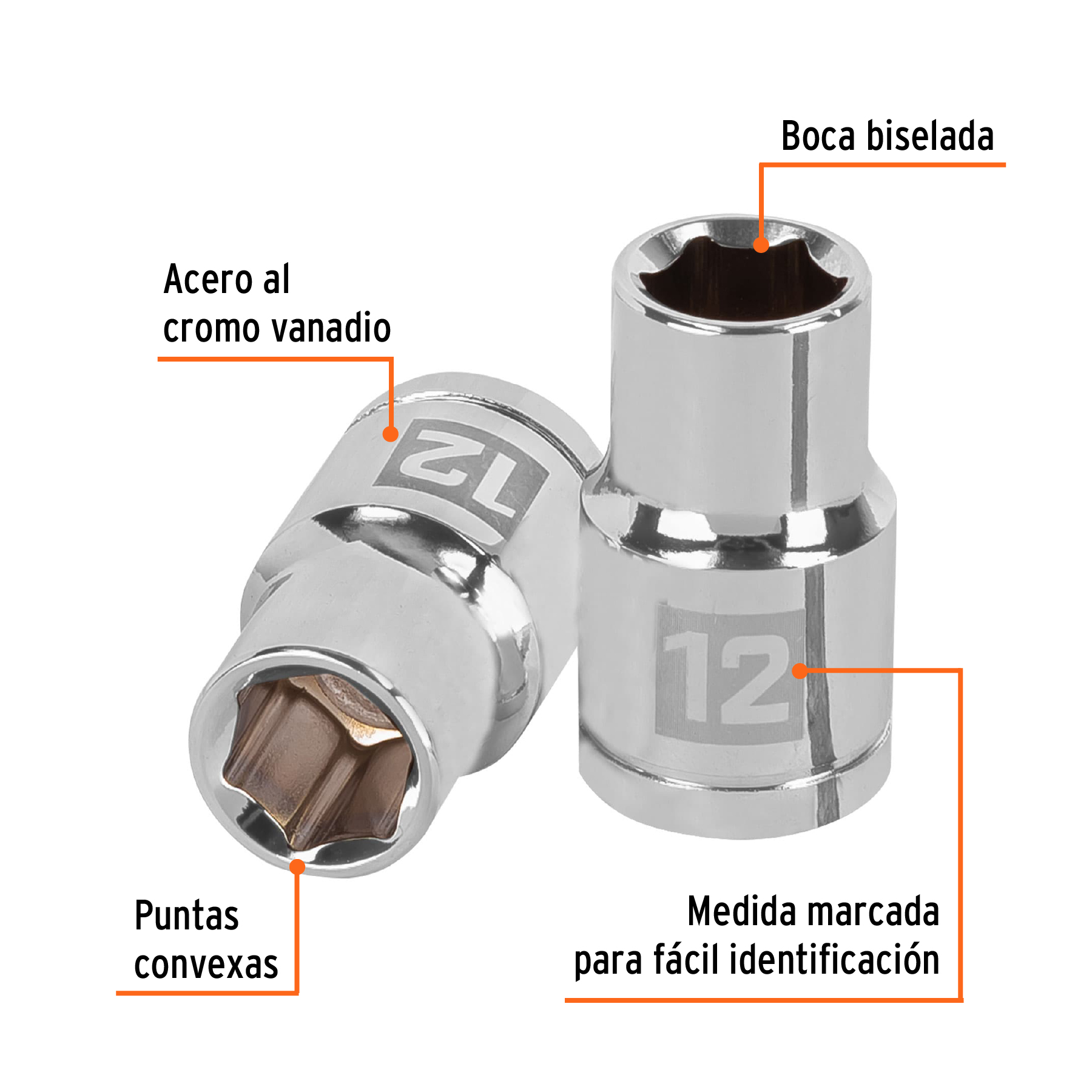 Dado de 12 mm, 6 puntas, cuadro 1/2", TRUPER TRUPER