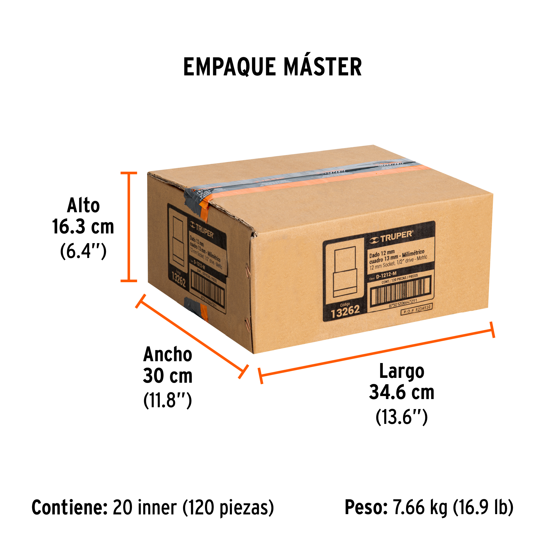 Dado de 12 mm, 6 puntas, cuadro 1/2", TRUPER TRUPER