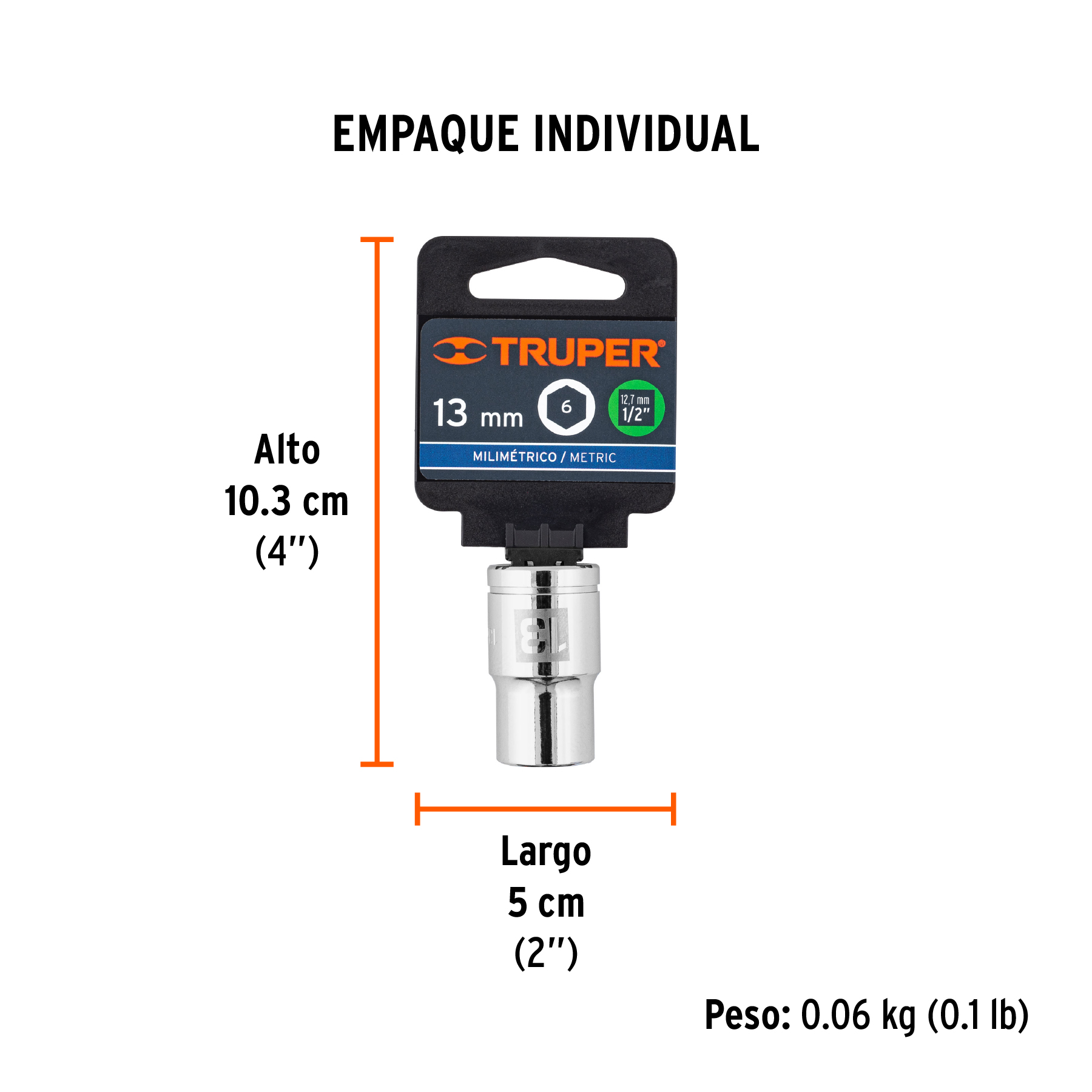 Dado de 13 mm, 6 puntas, cuadro 1/2", TRUPER TRUPER