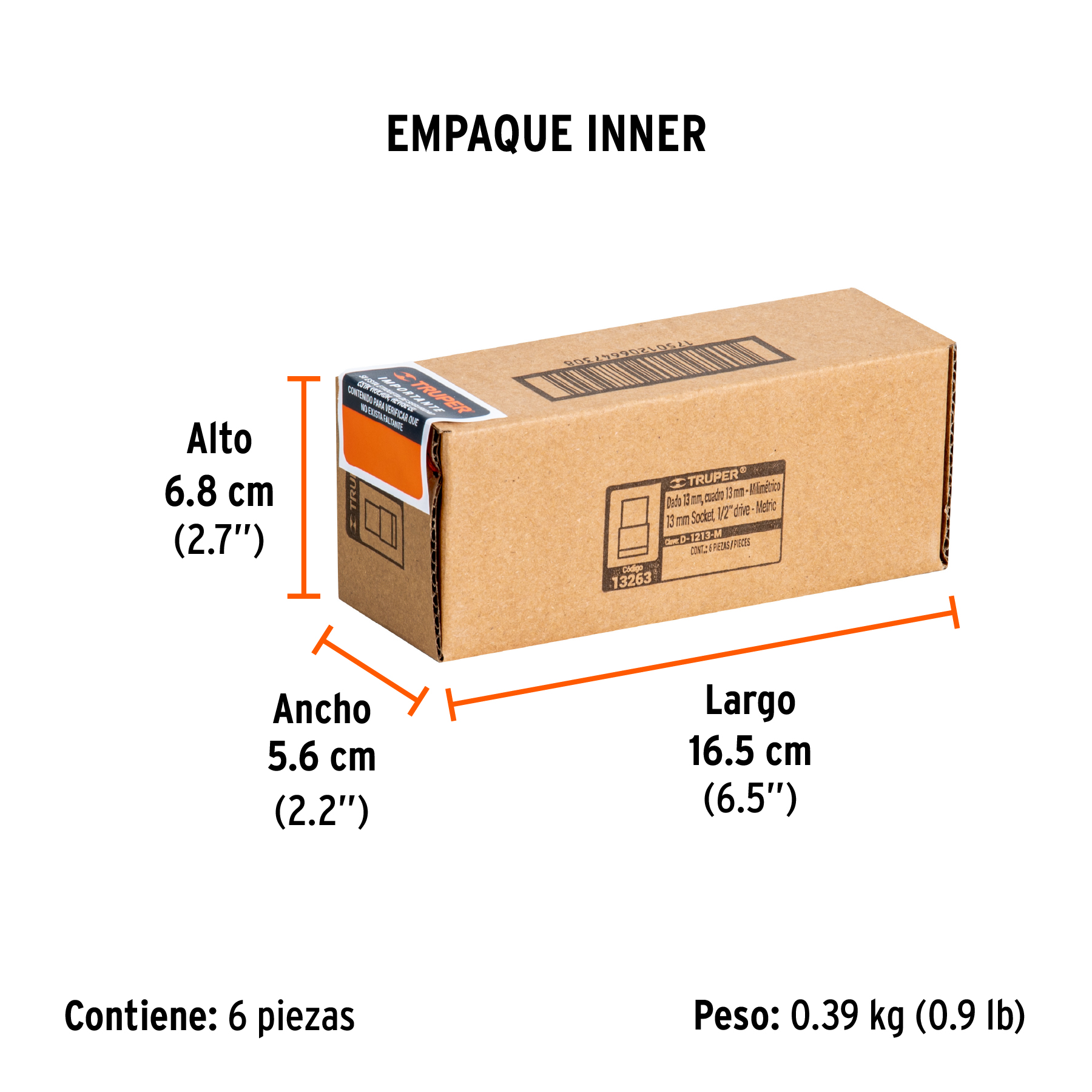 Dado de 13 mm, 6 puntas, cuadro 1/2", TRUPER TRUPER
