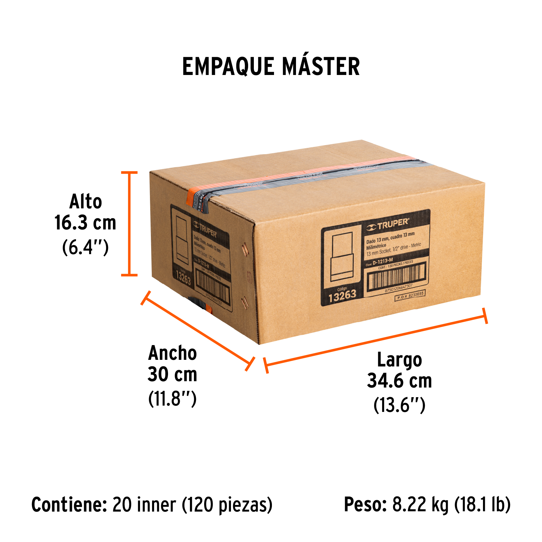 Dado de 13 mm, 6 puntas, cuadro 1/2", TRUPER TRUPER