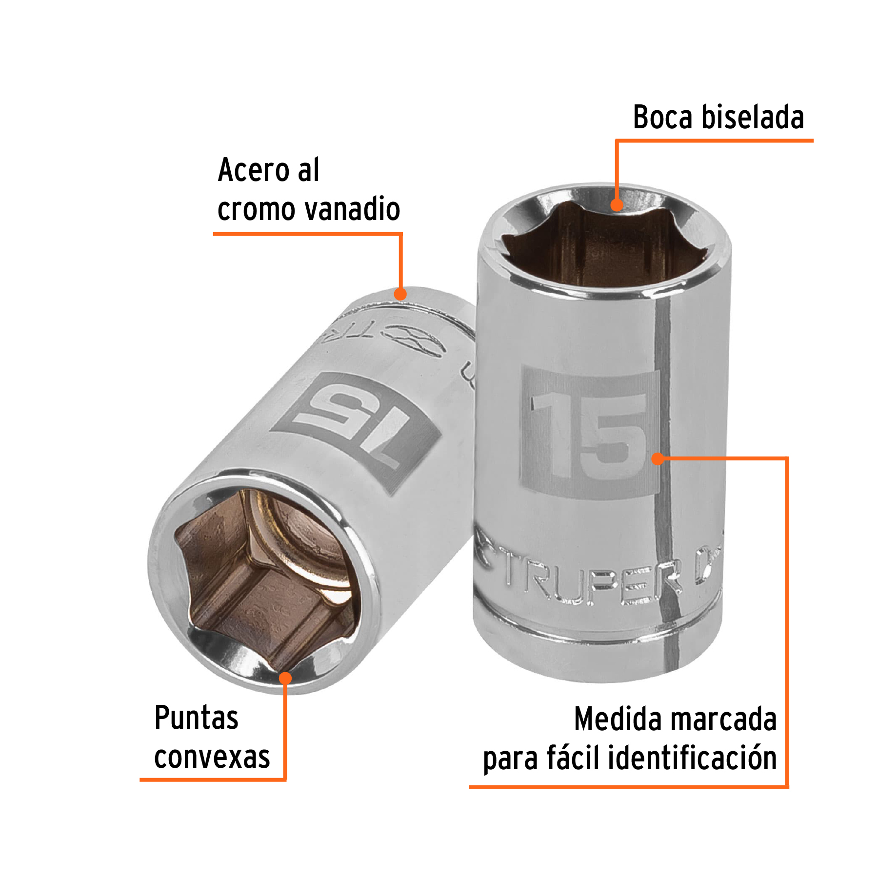 Dado de 15 mm, 6 puntas, cuadro 1/2", TRUPER TRUPER