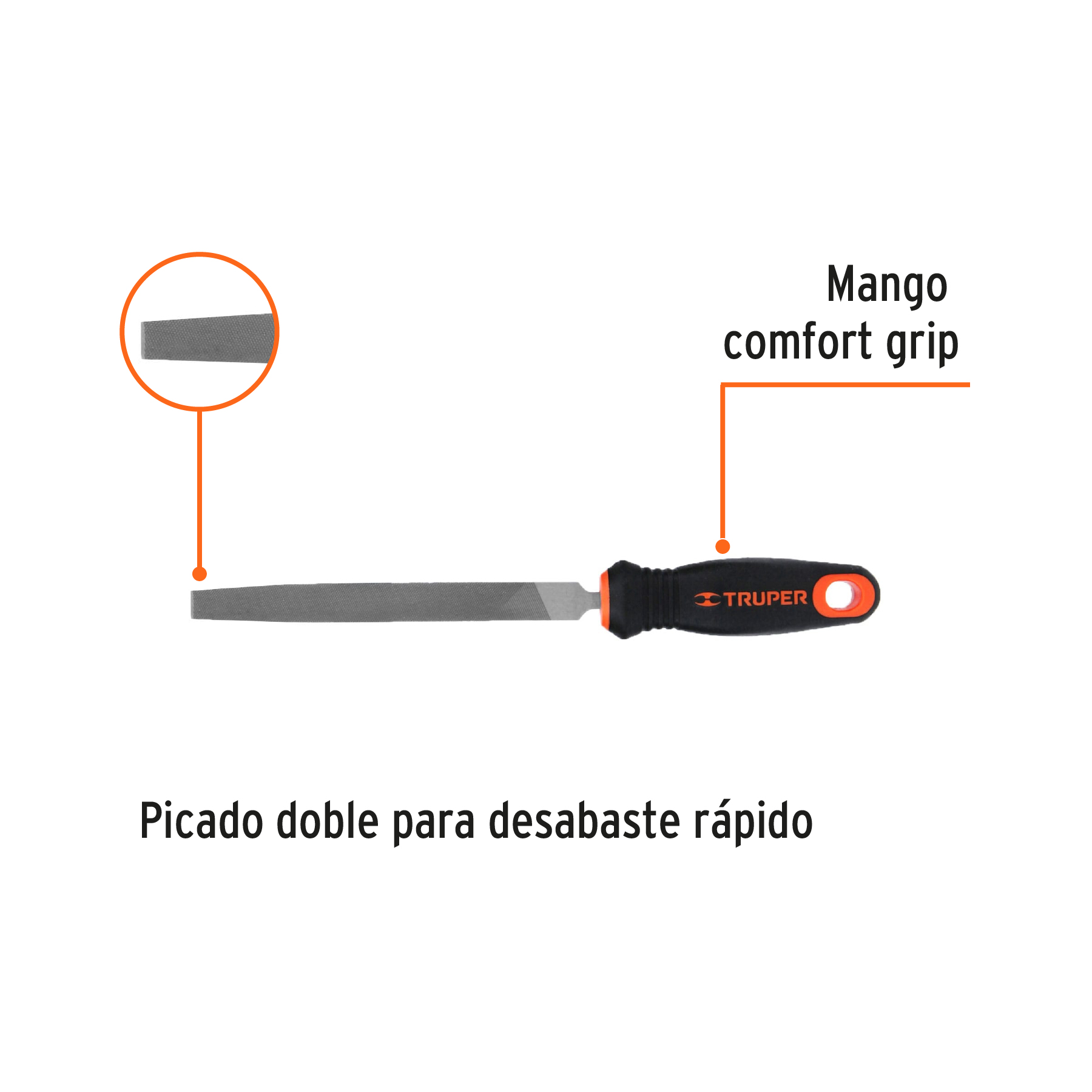 Lima plana bastarda 6" con mango Comfort Grip, TRUPER TRUPER