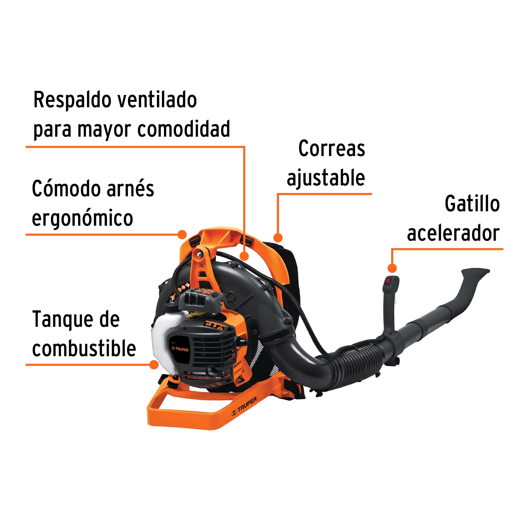 Sopladora con motor de 26cc a gasolina, tipo mochila, TRUPER TRUPER