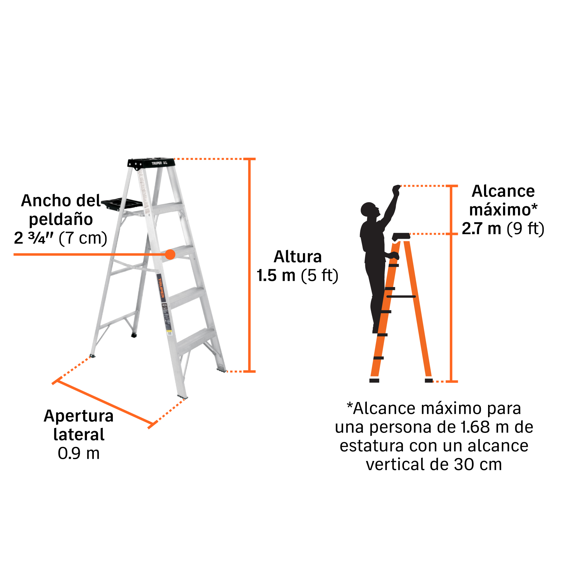 Escalera de tijera, tipo III, 4 peldaños y bandeja, TRUPER TRUPER