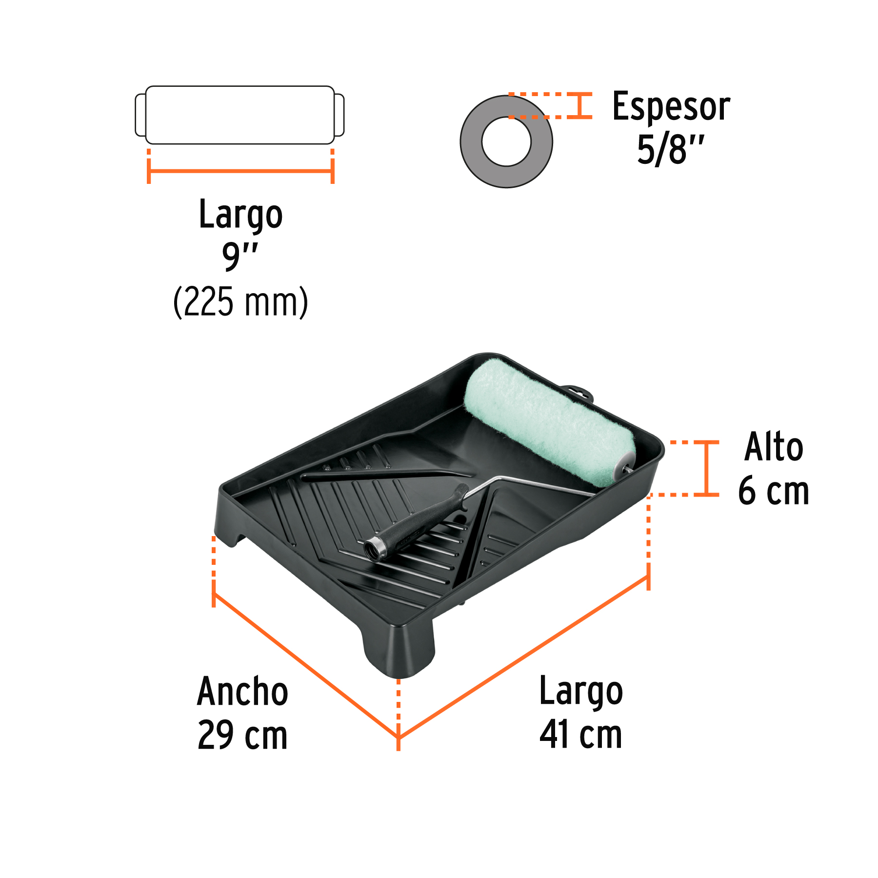 Kit de rodillo para pintar, 9" (maneral, charola y felpa) TRUPER